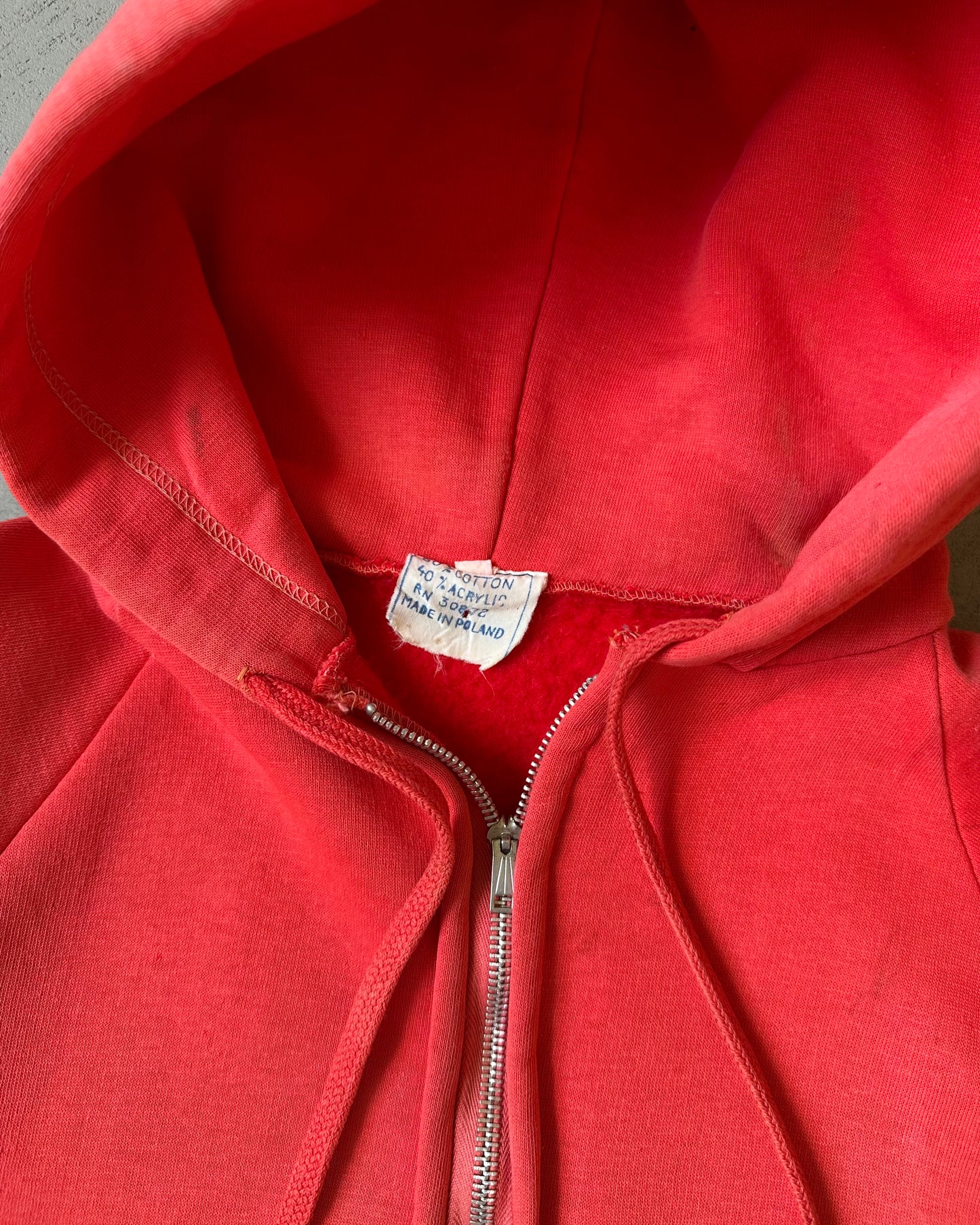 1960s - Distressed Red Women's Zip Up Hoodie - (W)XXS