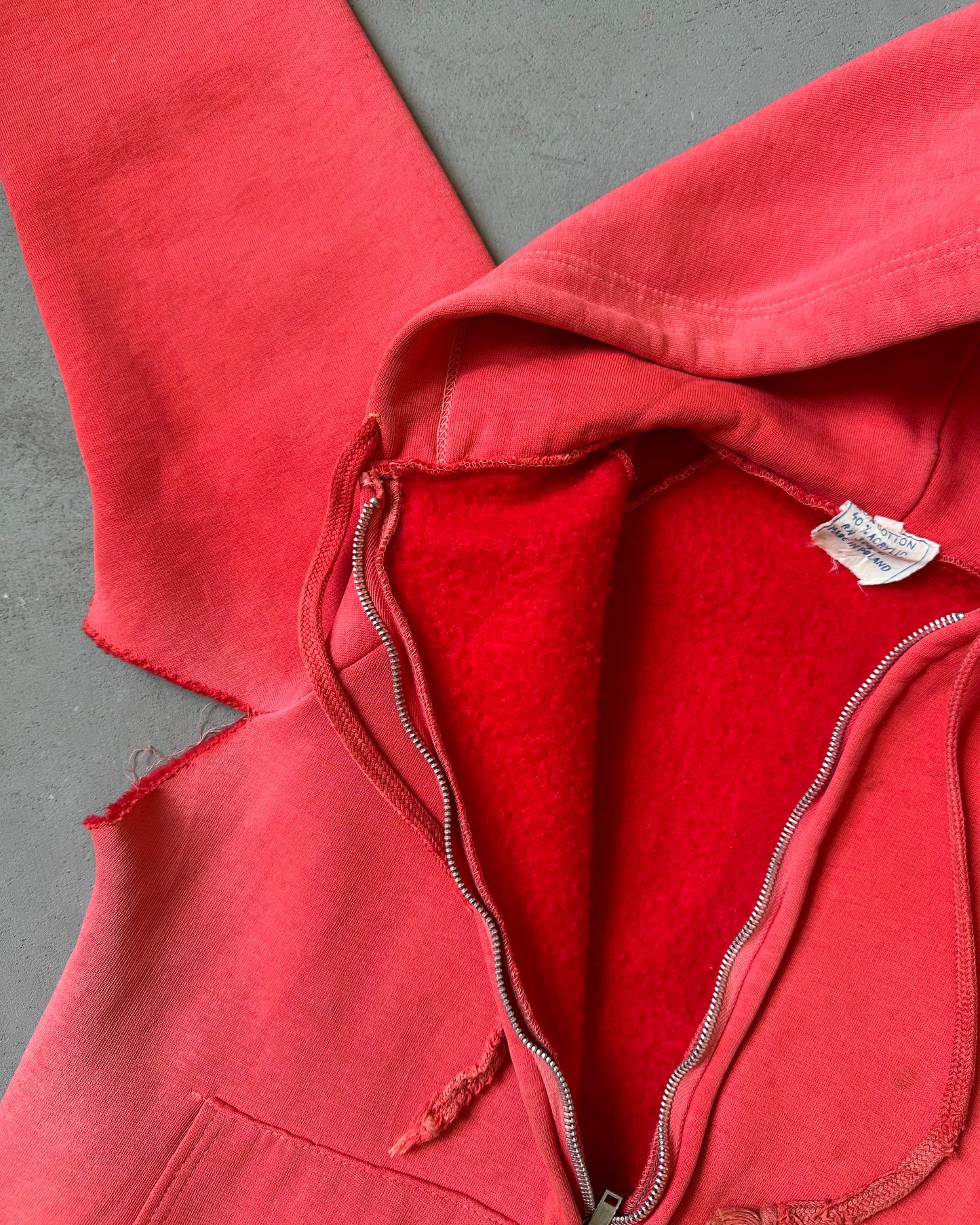 1960s - Distressed Red Women's Zip Up Hoodie - (W)XXS
