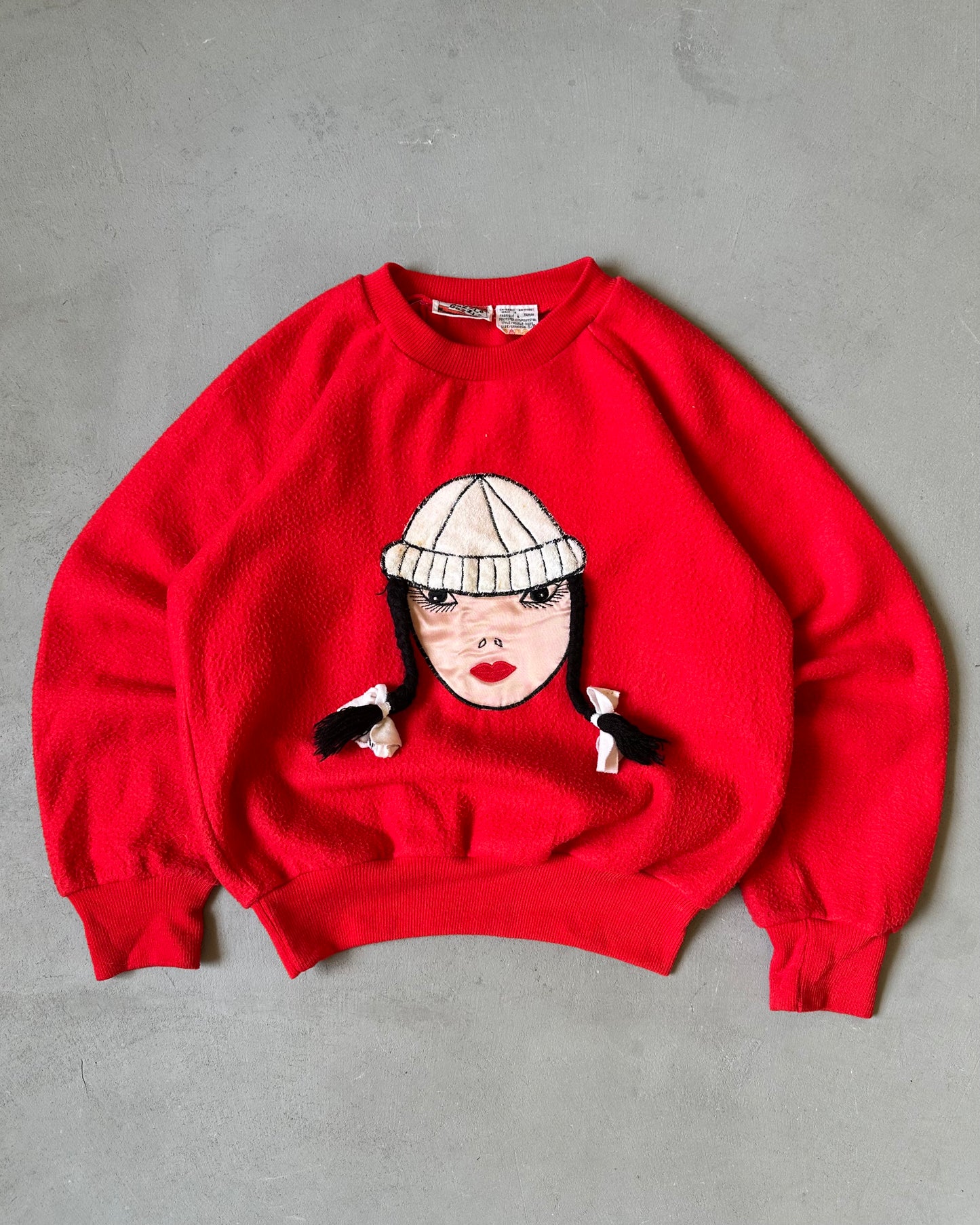 1970s - Red "Braids" Women's Crewneck - (W)XS