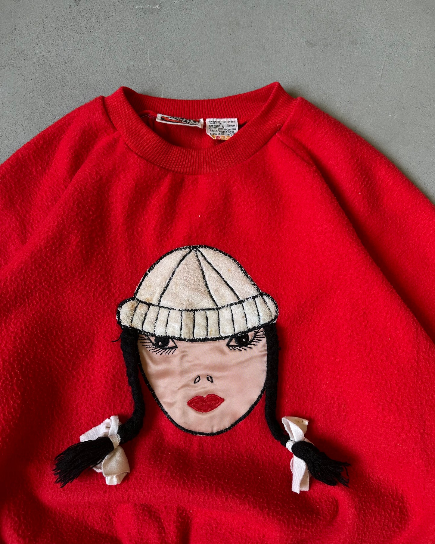 1970s - Red "Braids" Women's Crewneck - (W)XS