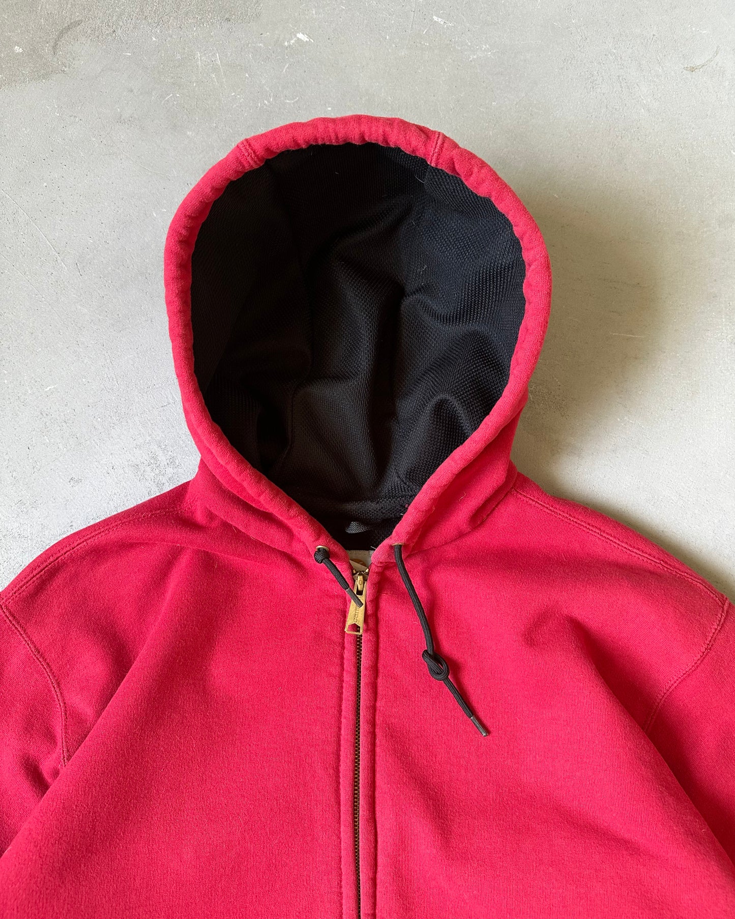 1990s - Distressed Red Carhartt Zip Up Hoodie - M