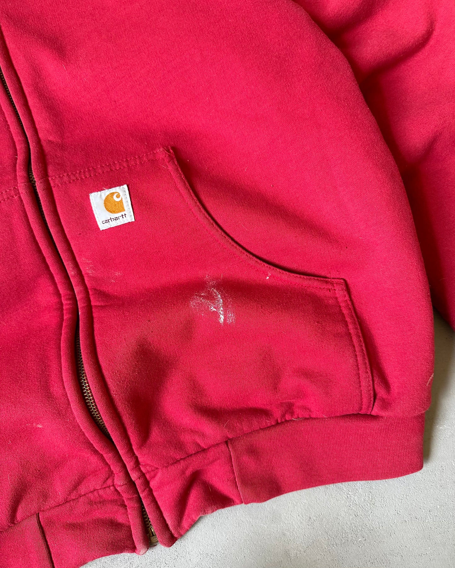 1990s - Distressed Red Carhartt Zip Up Hoodie - M