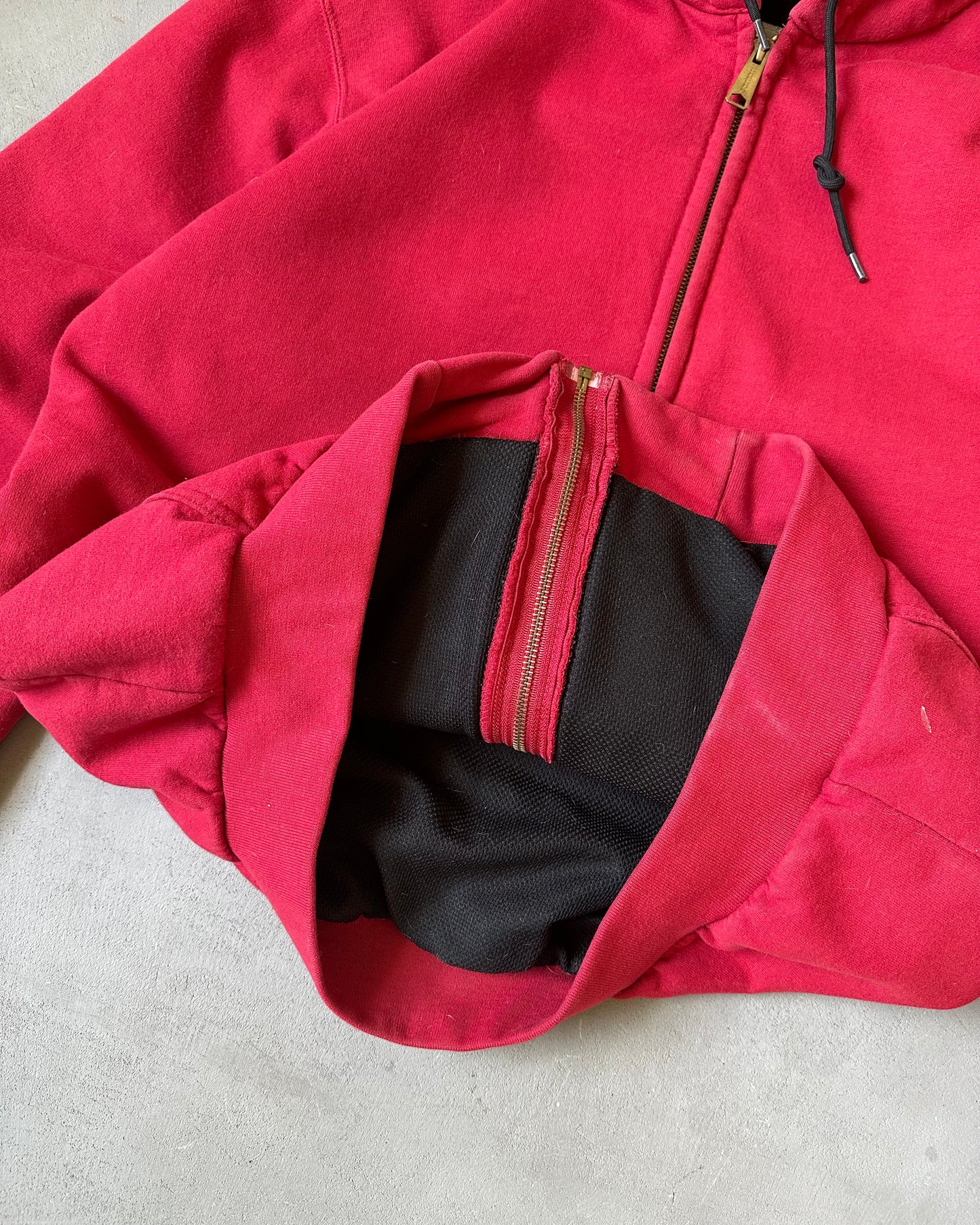 1990s - Distressed Red Carhartt Zip Up Hoodie - M