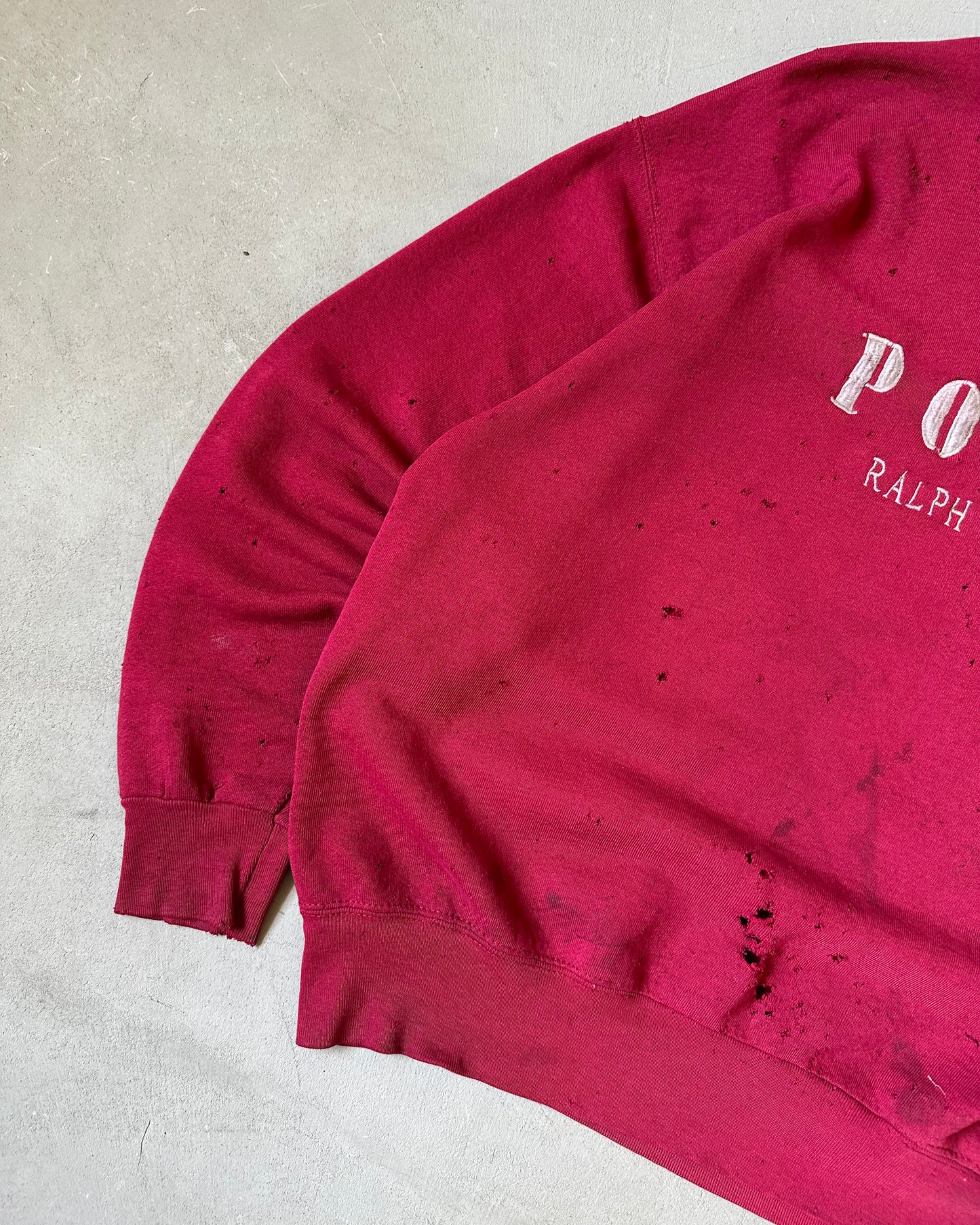 1990s - Distressed Burgundy Polo RL Crewneck - L/XL