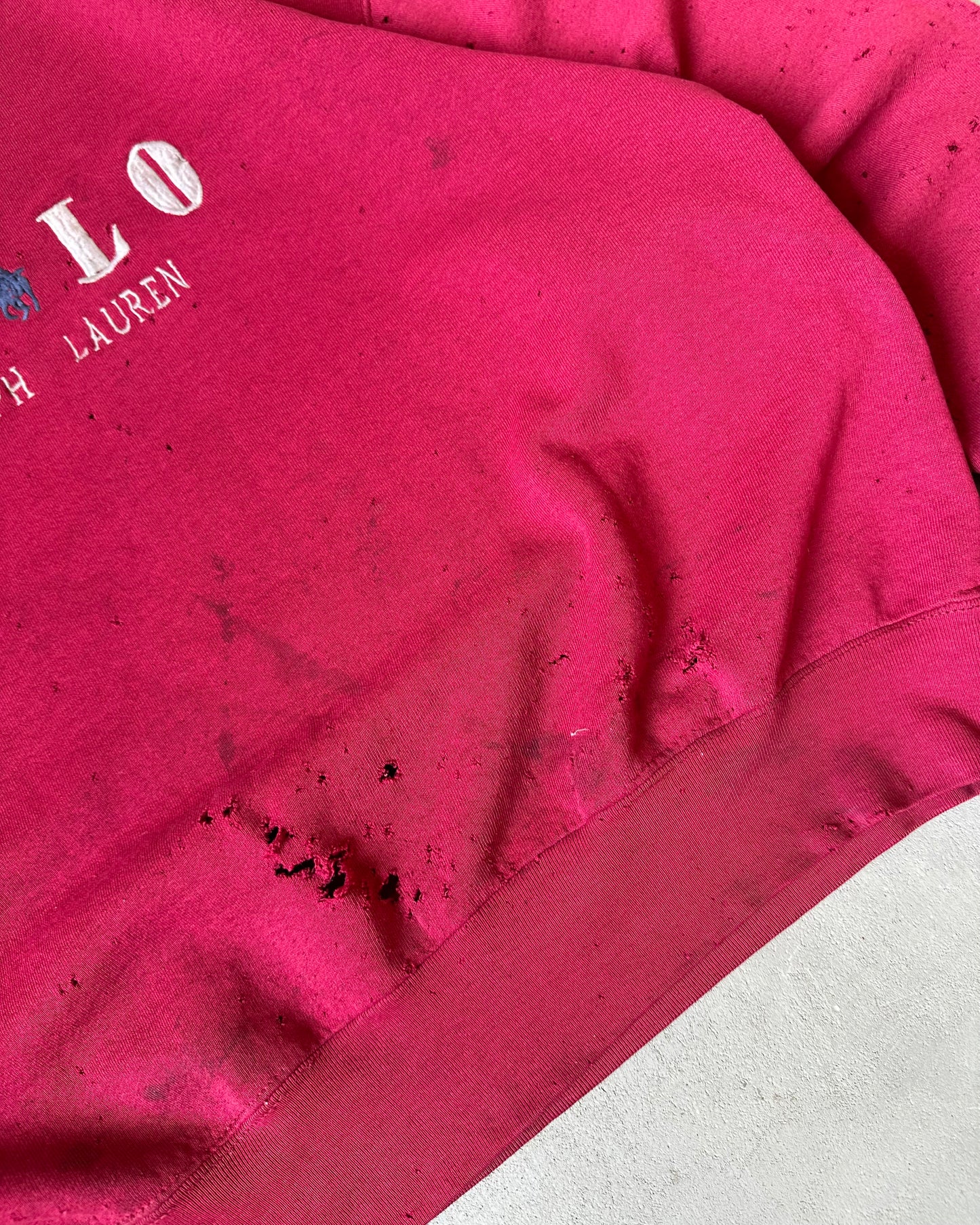 1990s - Distressed Burgundy Polo RL Crewneck - L/XL