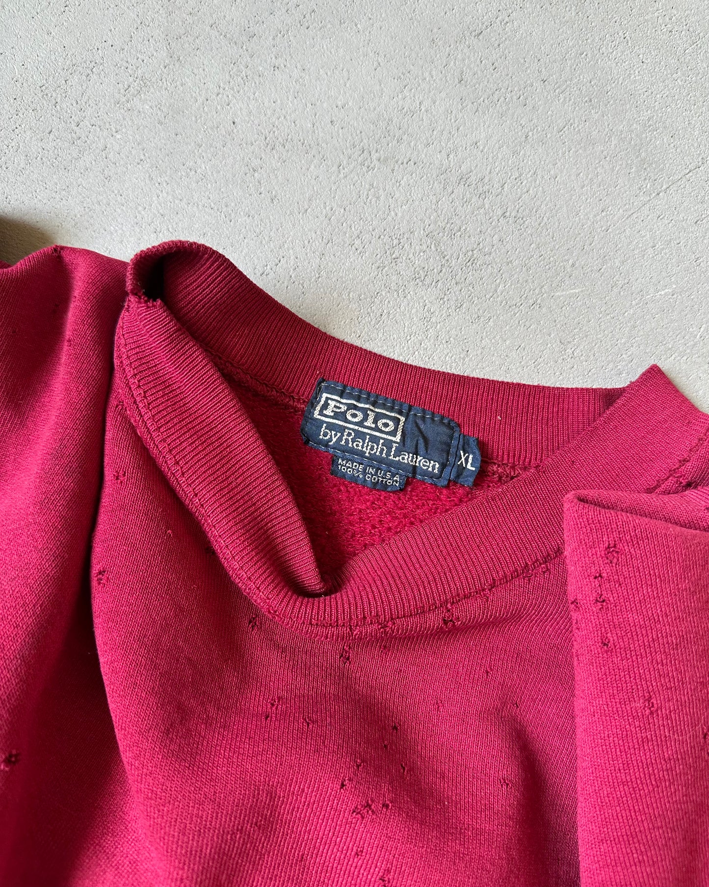 1990s - Distressed Burgundy Polo RL Crewneck - L/XL