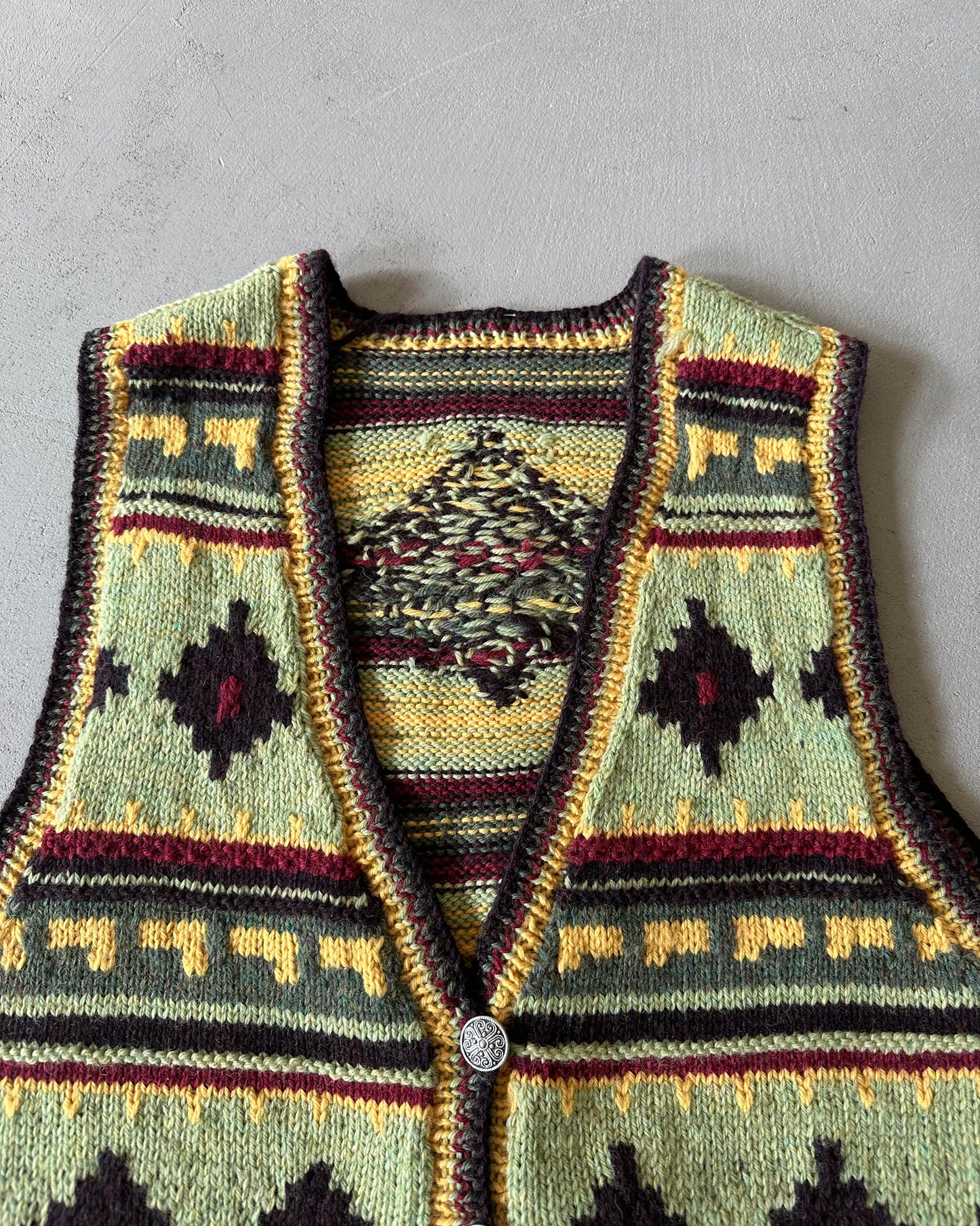 1990s - Green/Yellow Aztec Wool Women's Sweater Vest - (W)L