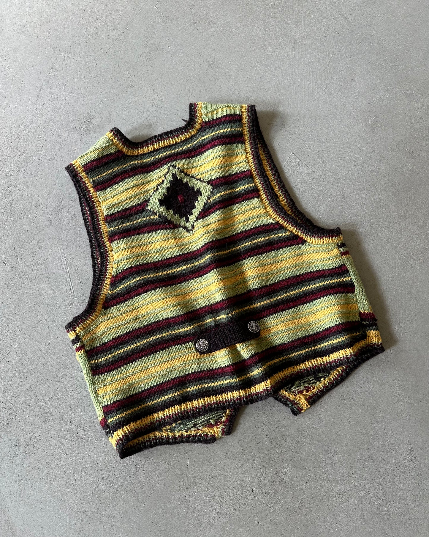 1990s - Green/Yellow Aztec Wool Women's Sweater Vest - (W)L