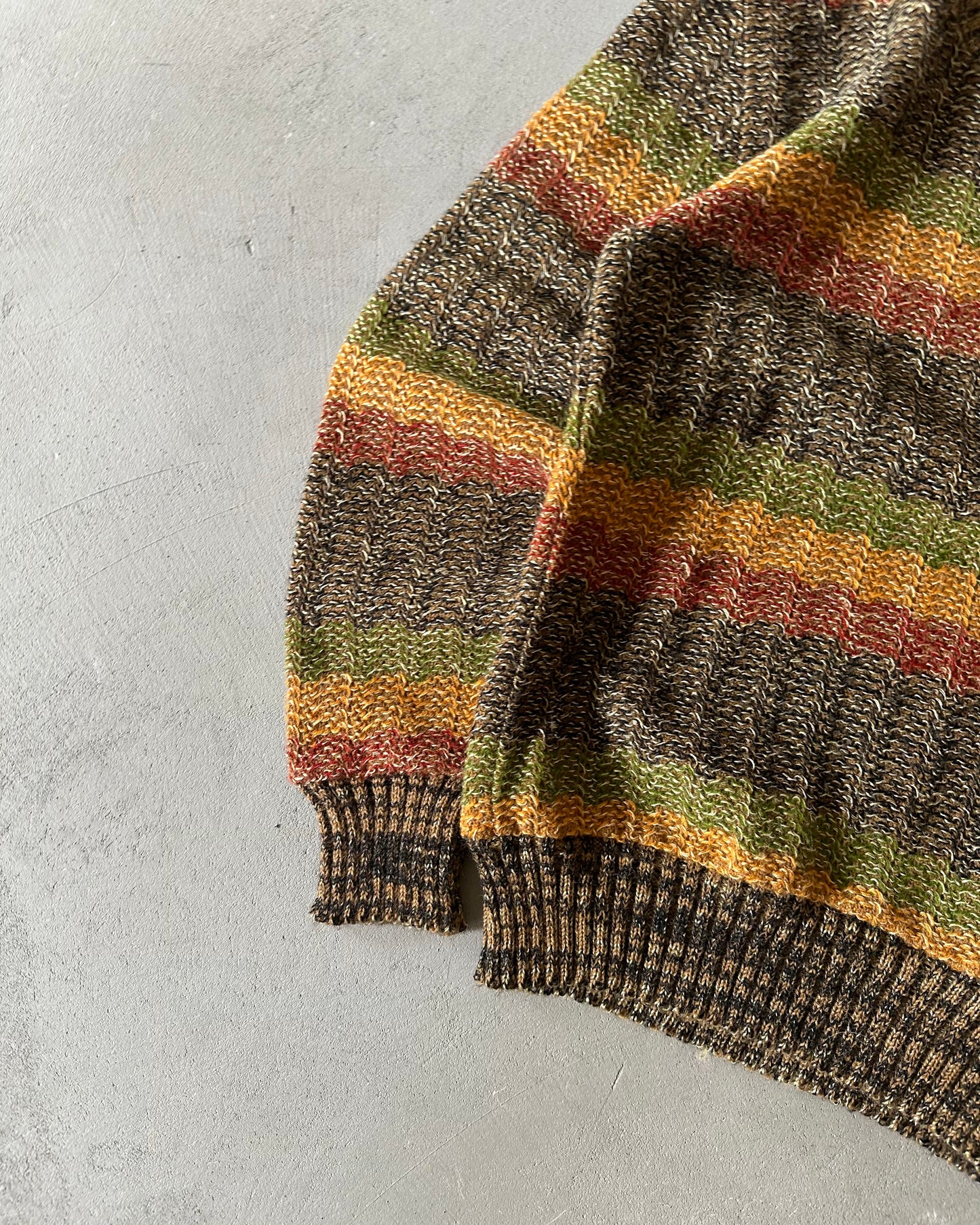 1970s - Green/Yellow Striped Sweater - XS