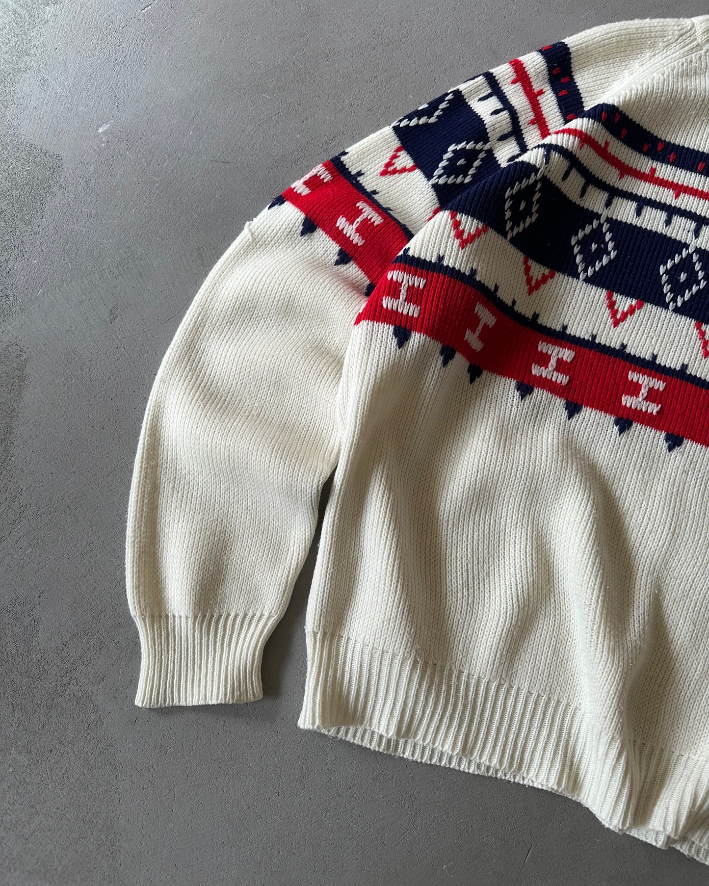 1970s - White/Navy Nordic Sweater - M