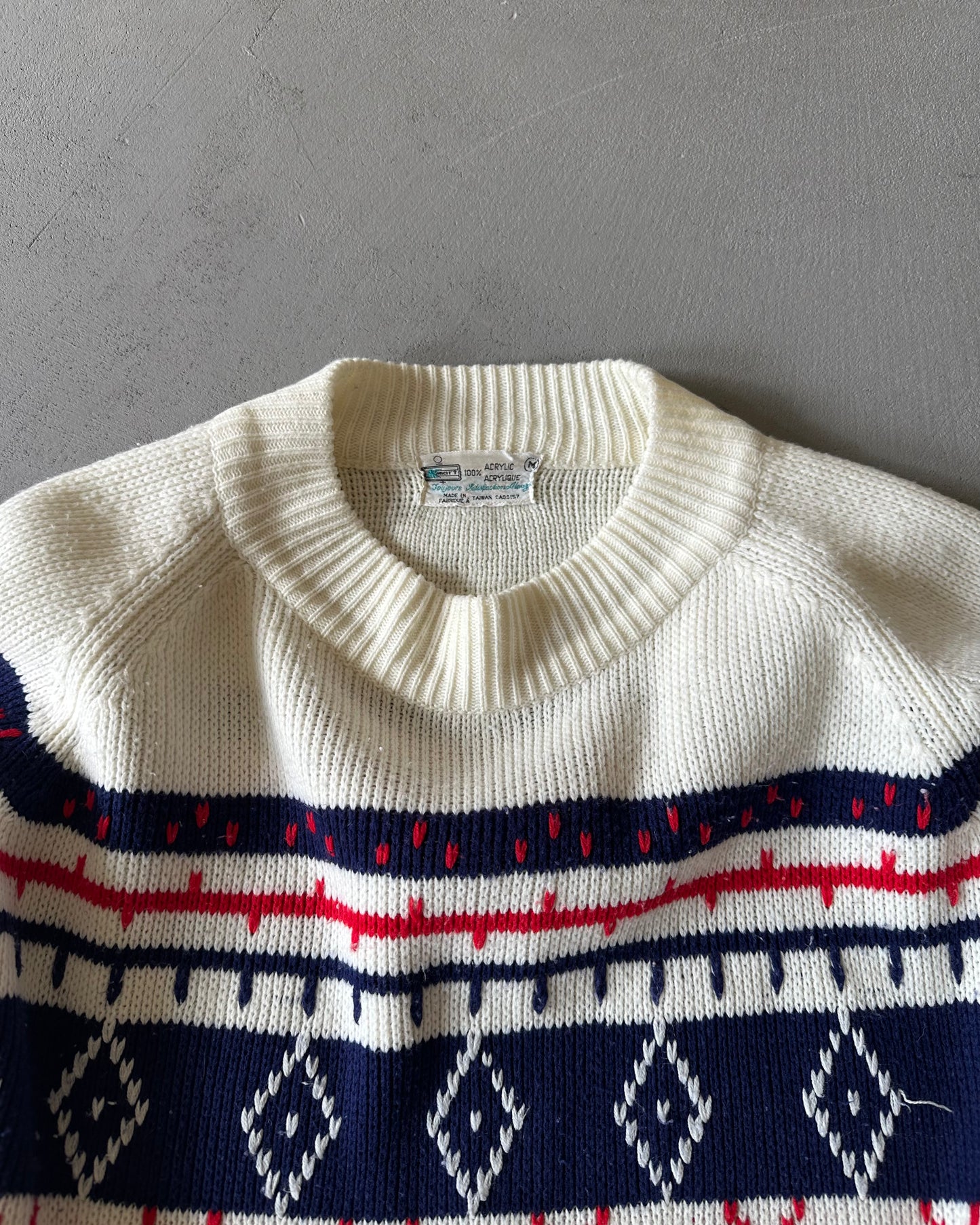 1970s - White/Navy Nordic Sweater - M