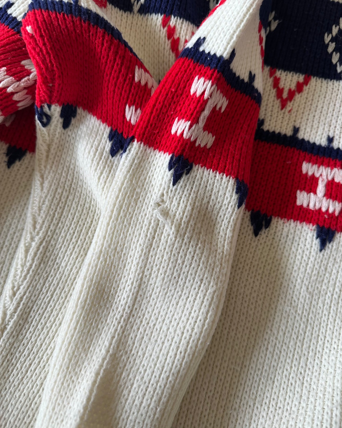 1970s - White/Navy Nordic Sweater - M