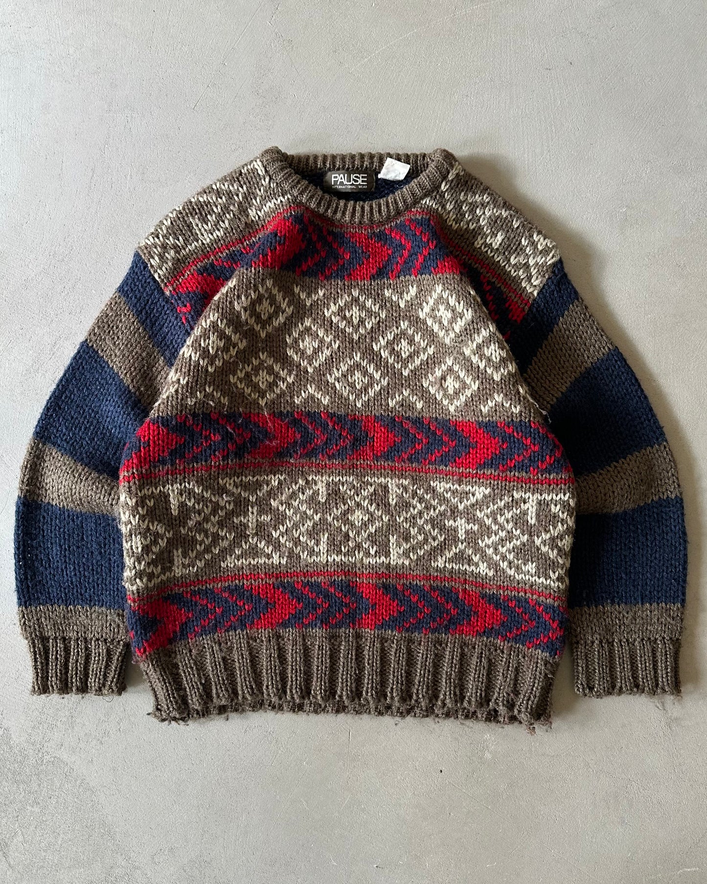 1990s - Blue/Brown Pause Sweater - M