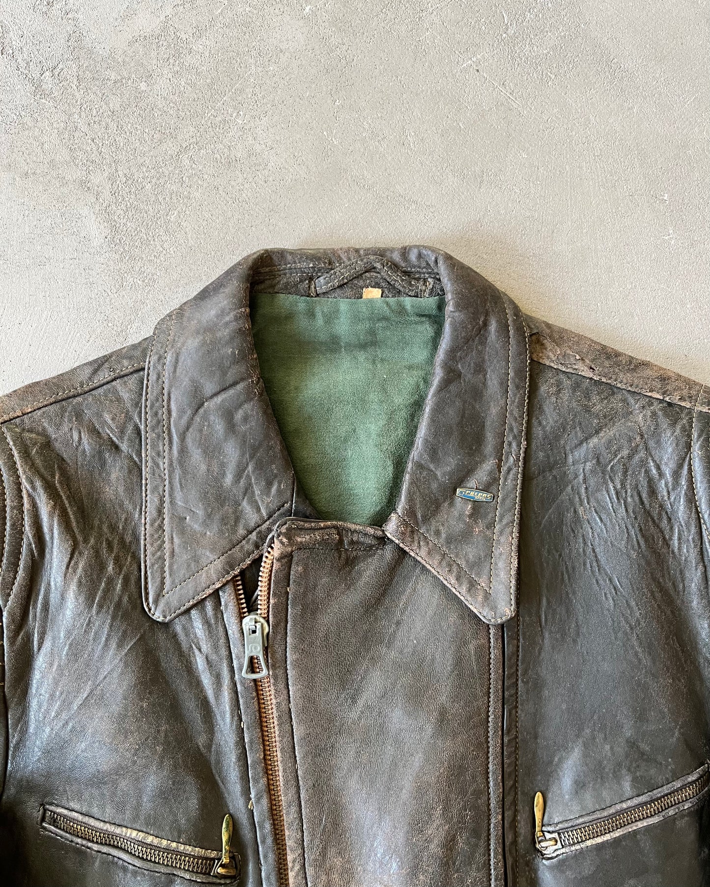 1950s - Distressed Dark Brown BWS Leather Jacket - S/M