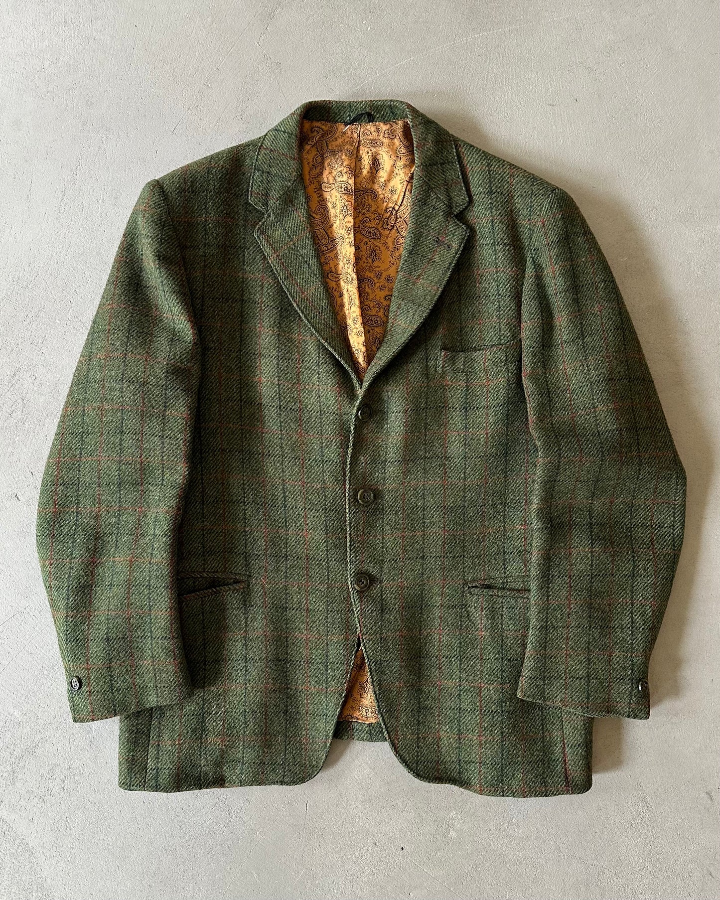 1950s - Green/Orange Plaid Tweed Blazer - 40(Short)