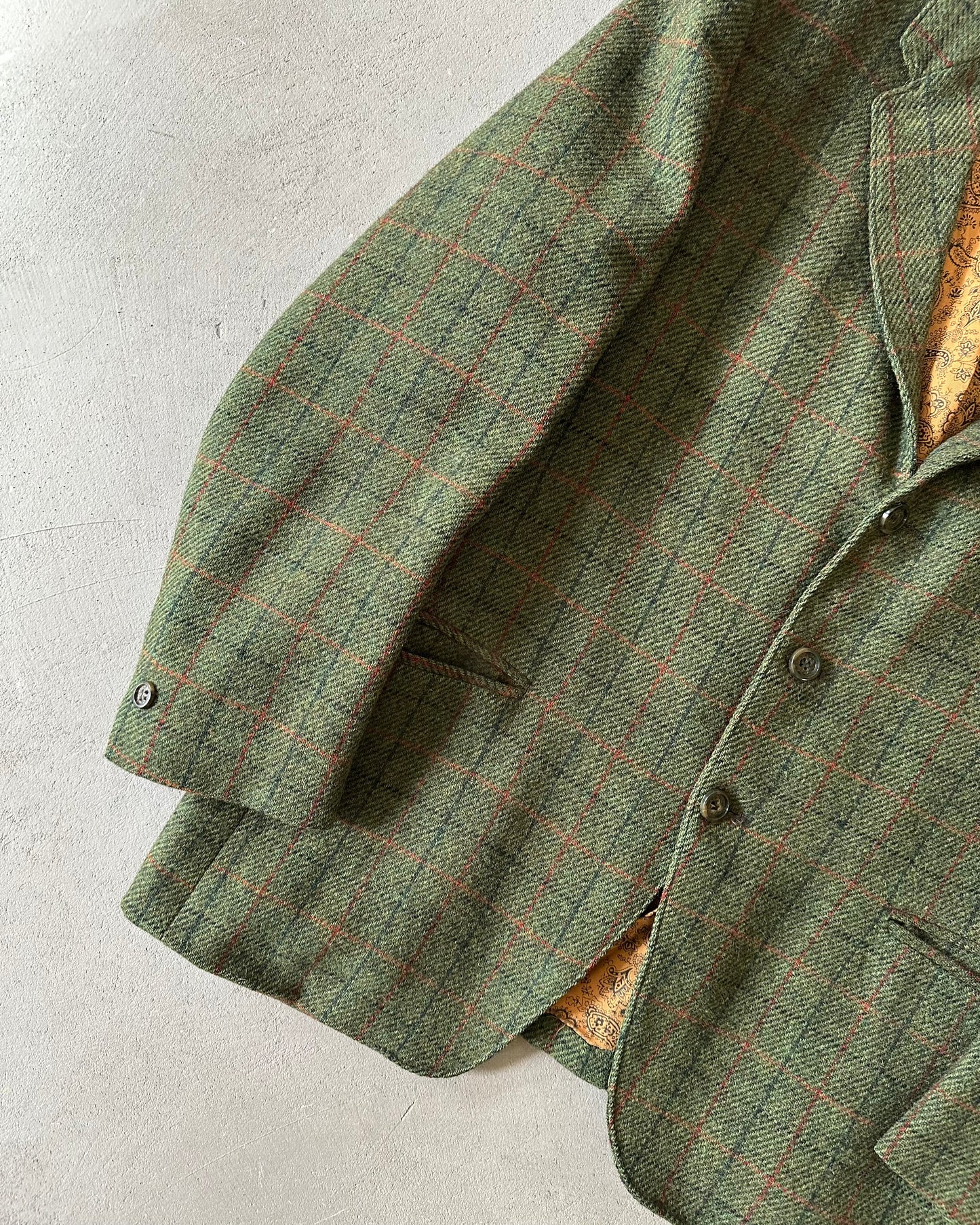 1950s - Green/Orange Plaid Tweed Blazer - 40(Short)