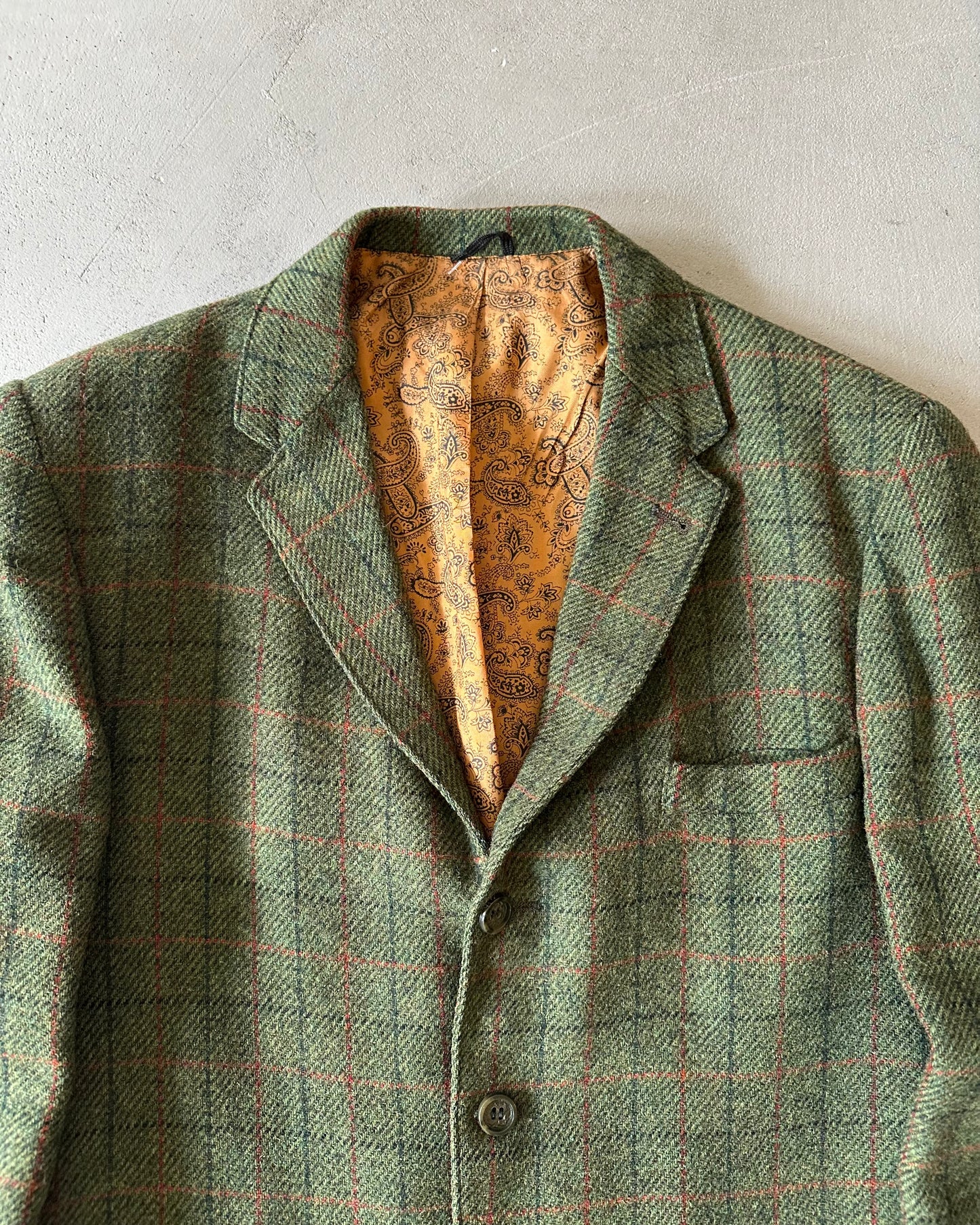1950s - Green/Orange Plaid Tweed Blazer - 40(Short)