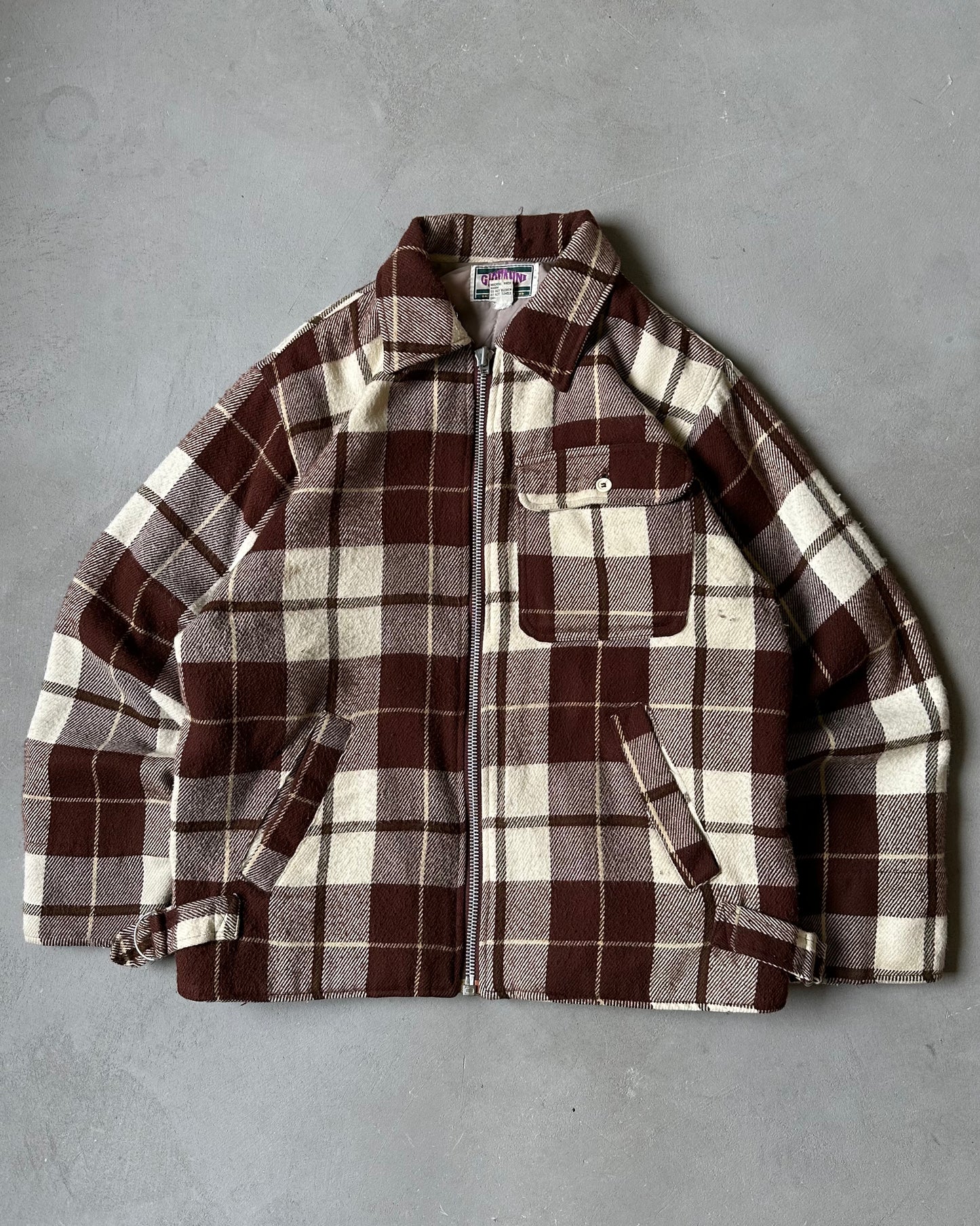 1970s - Brown Cream Plaid Jacket - L