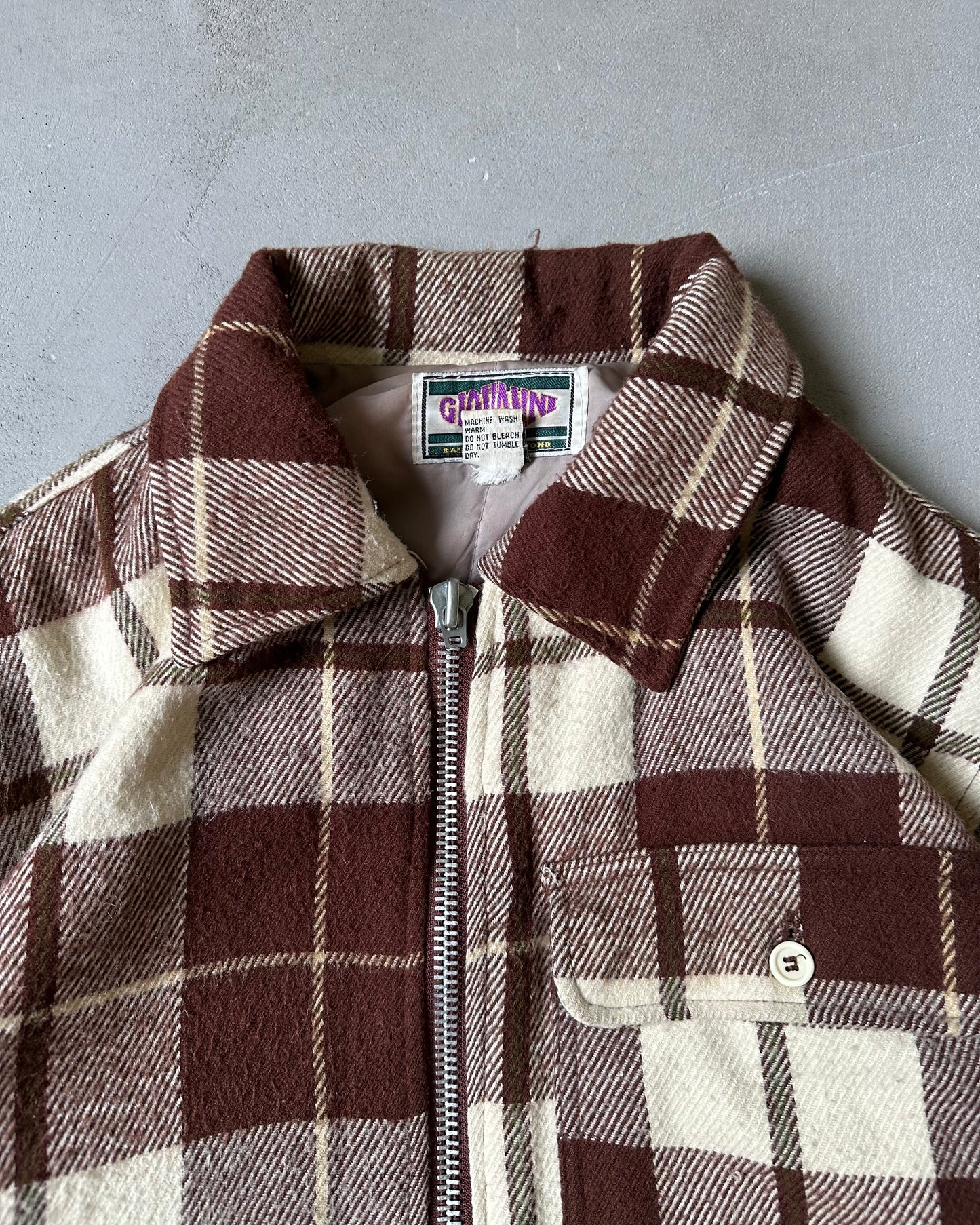 1970s - Brown Cream Plaid Jacket - L