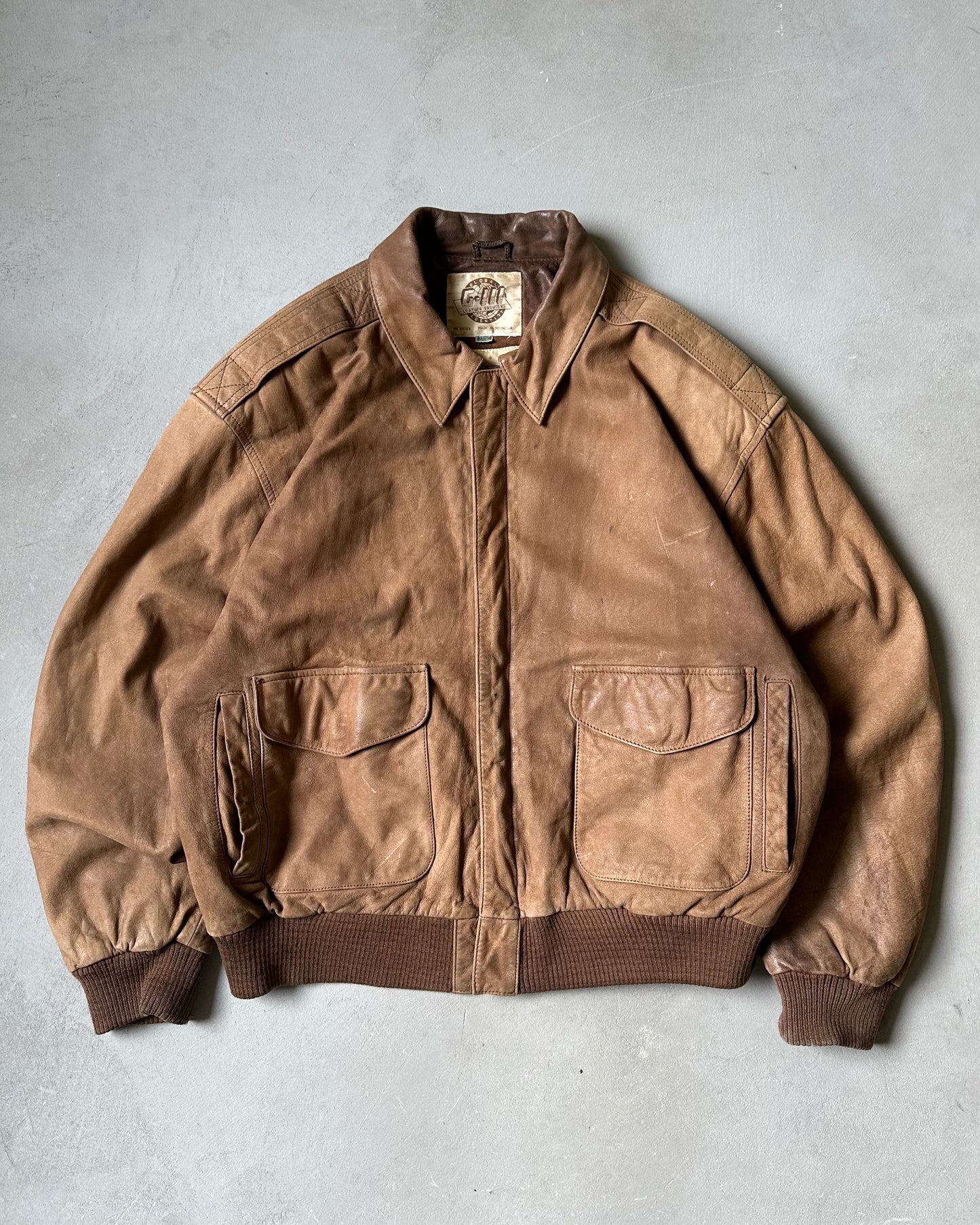 1980s - Faded Brown Aviator Leather Jacket - L