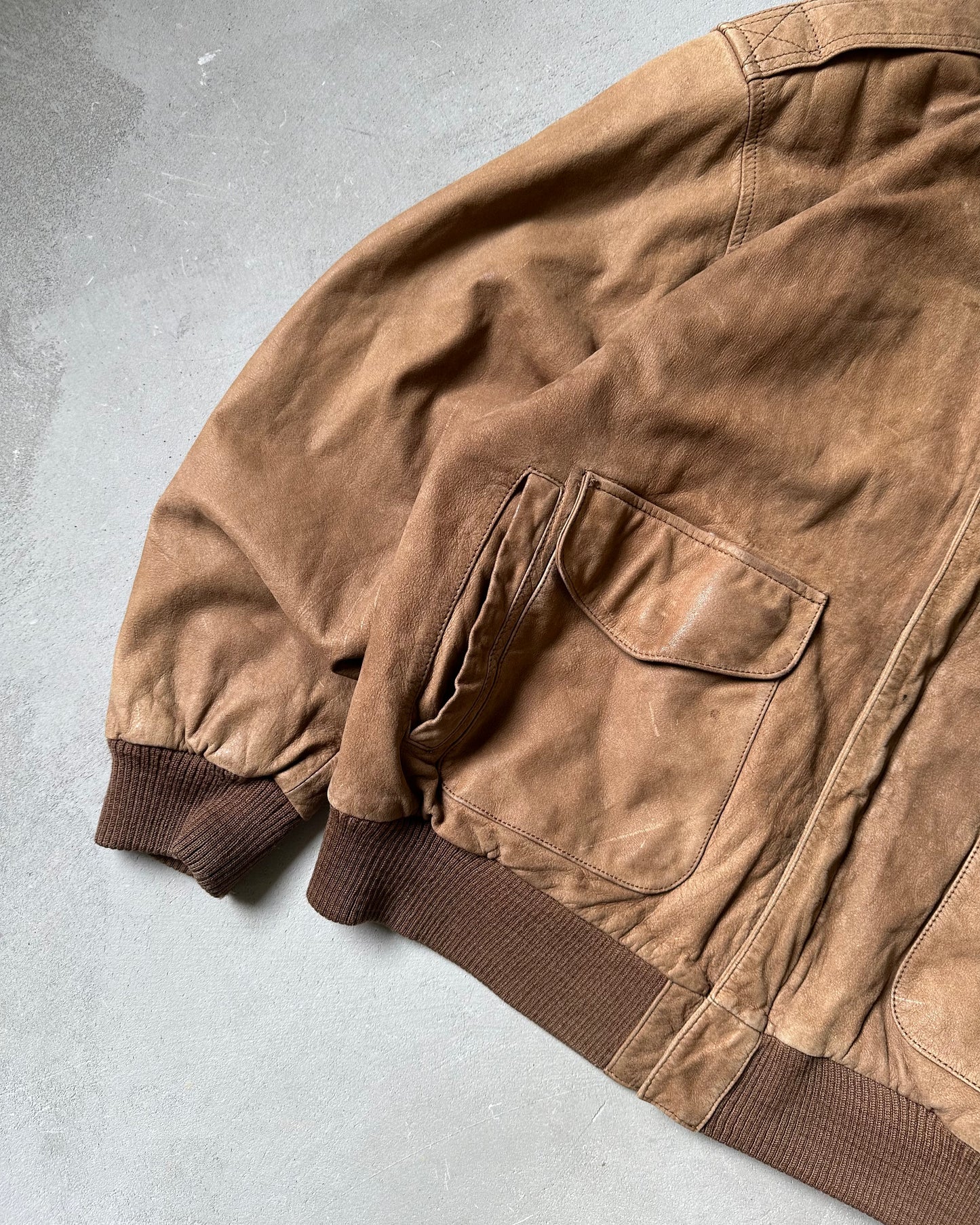 1980s - Faded Brown Aviator Leather Jacket - L