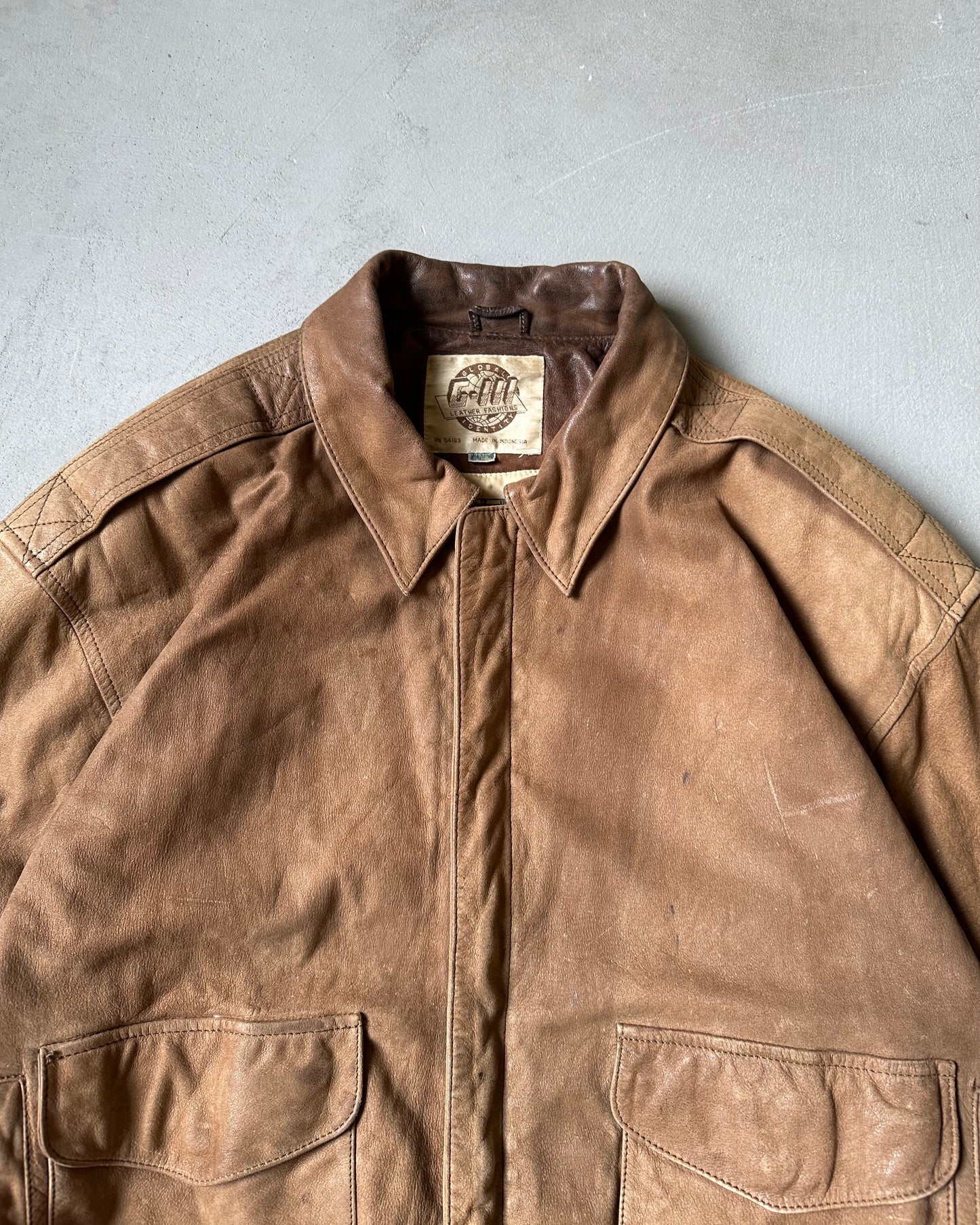 1980s - Faded Brown Aviator Leather Jacket - L