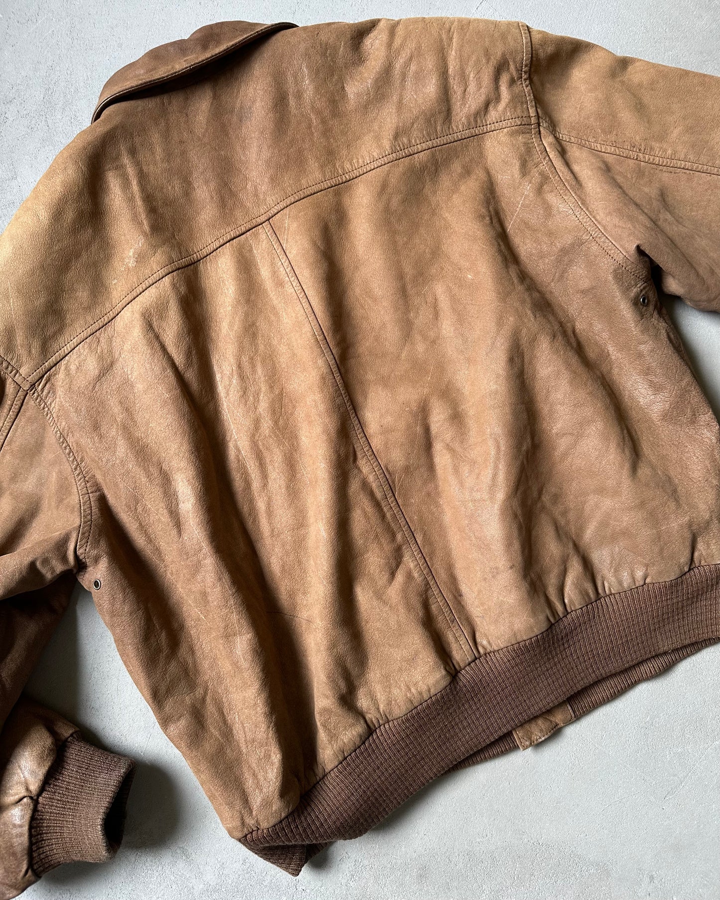 1980s - Faded Brown Aviator Leather Jacket - L