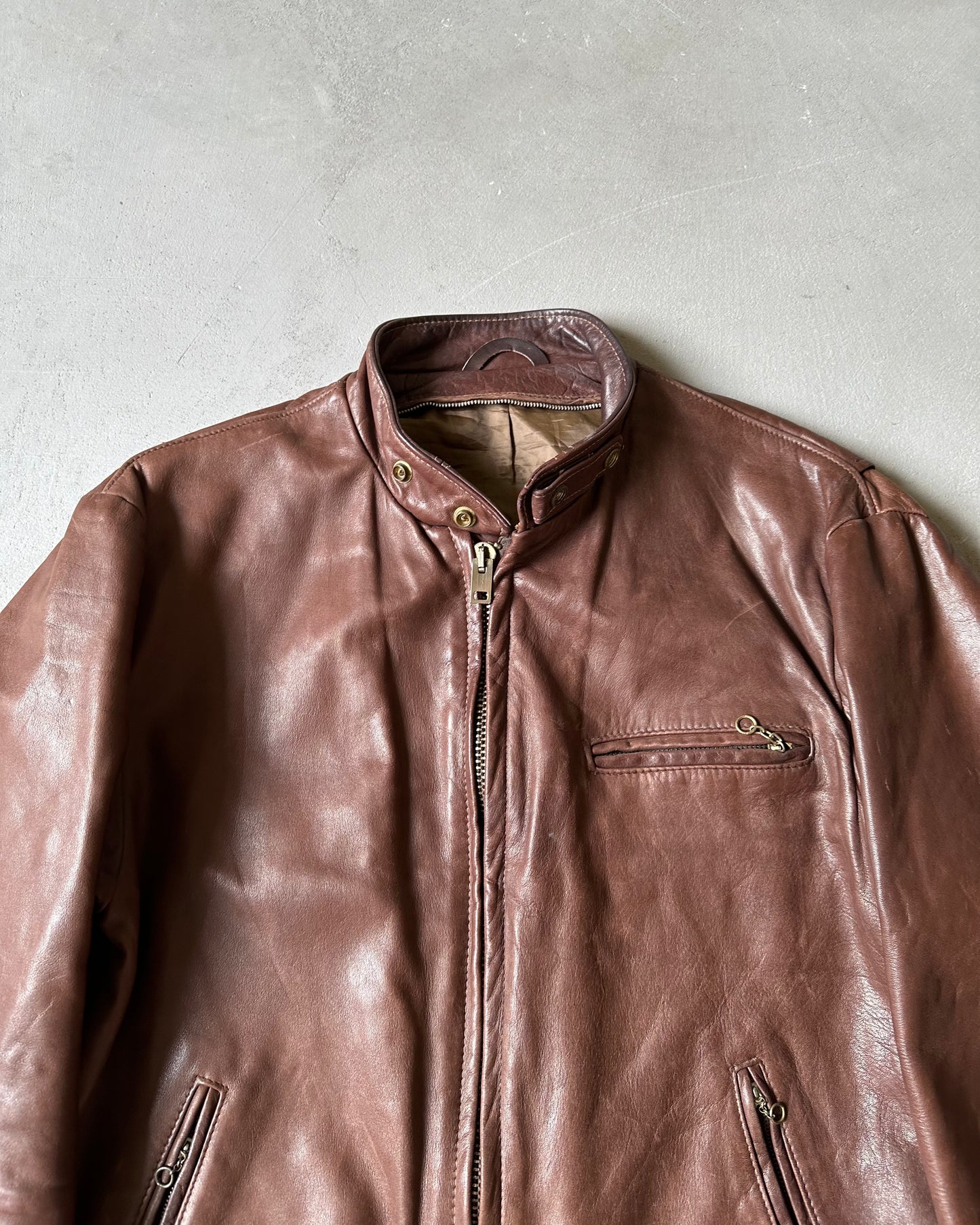 1970s - Brown Cafe Leather Jacket - L