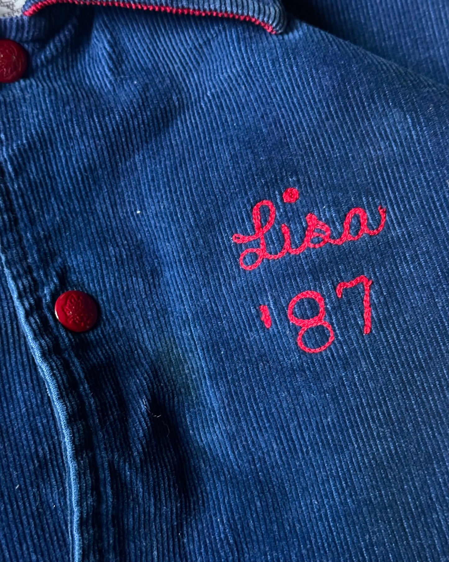 1980s - Distressed Navy/Red Mt. Pleasant Cheerleader Varsity Jacket - S