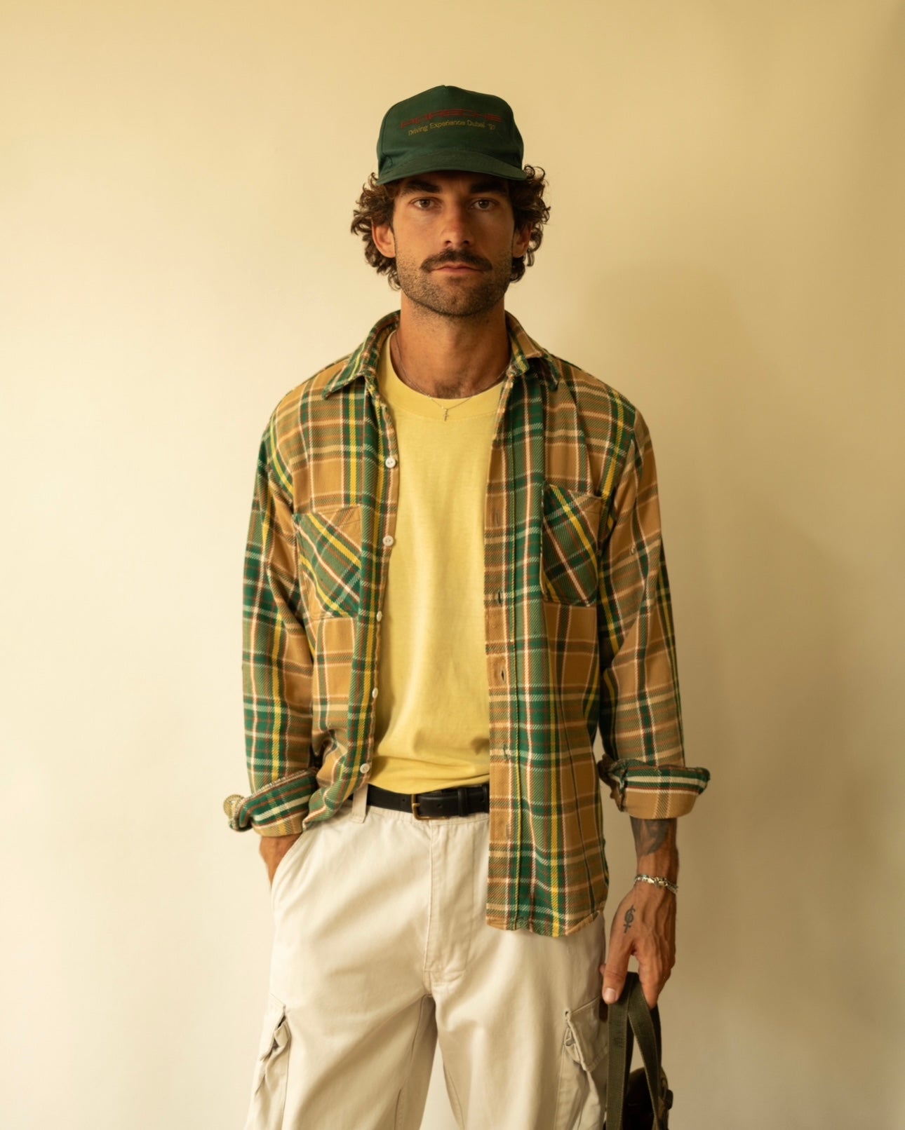 1960s - Distressed Green/Yellow Plaid Flannel - L