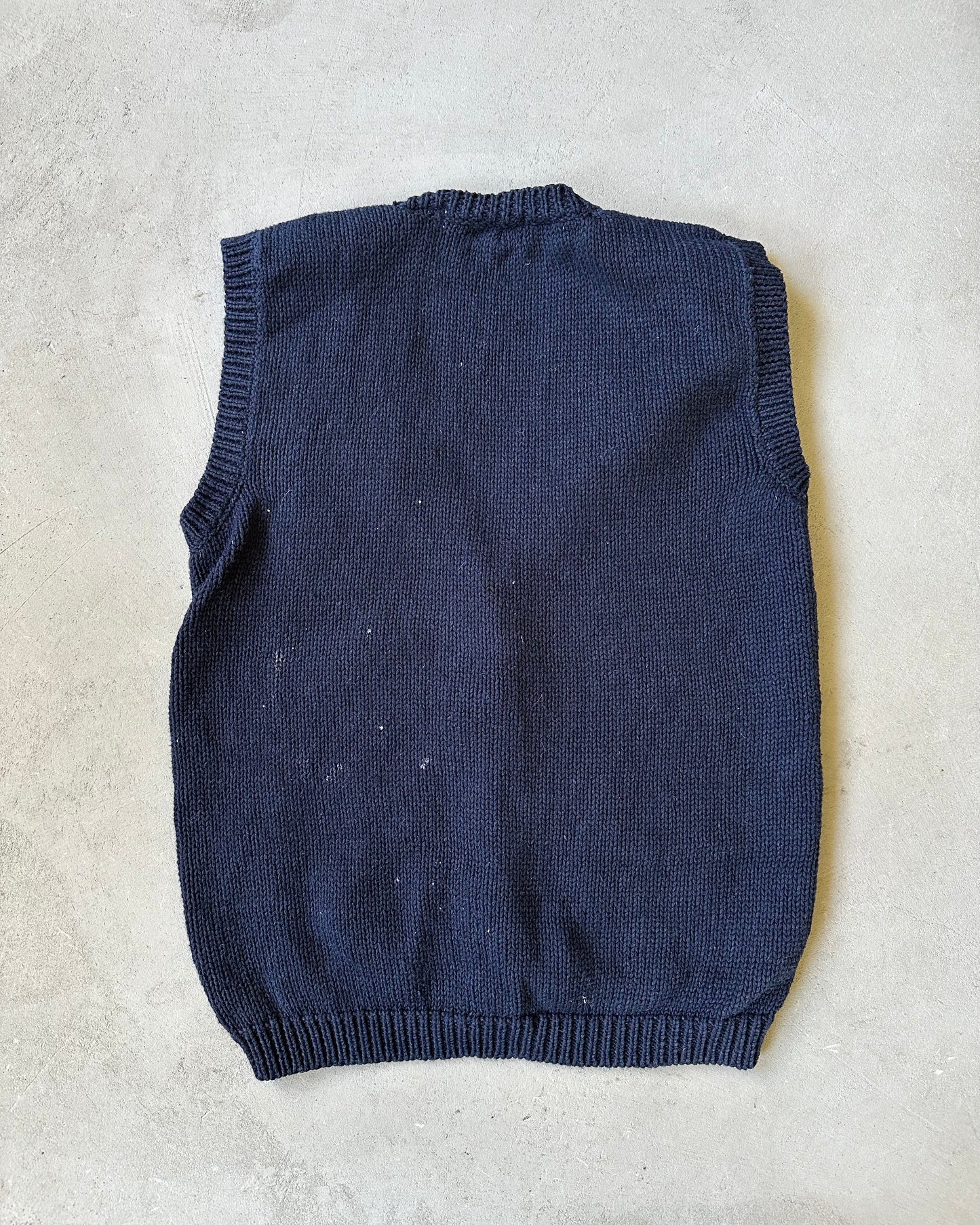 1990s - Navy Hand Knit USA Sweater Vest - (W)S