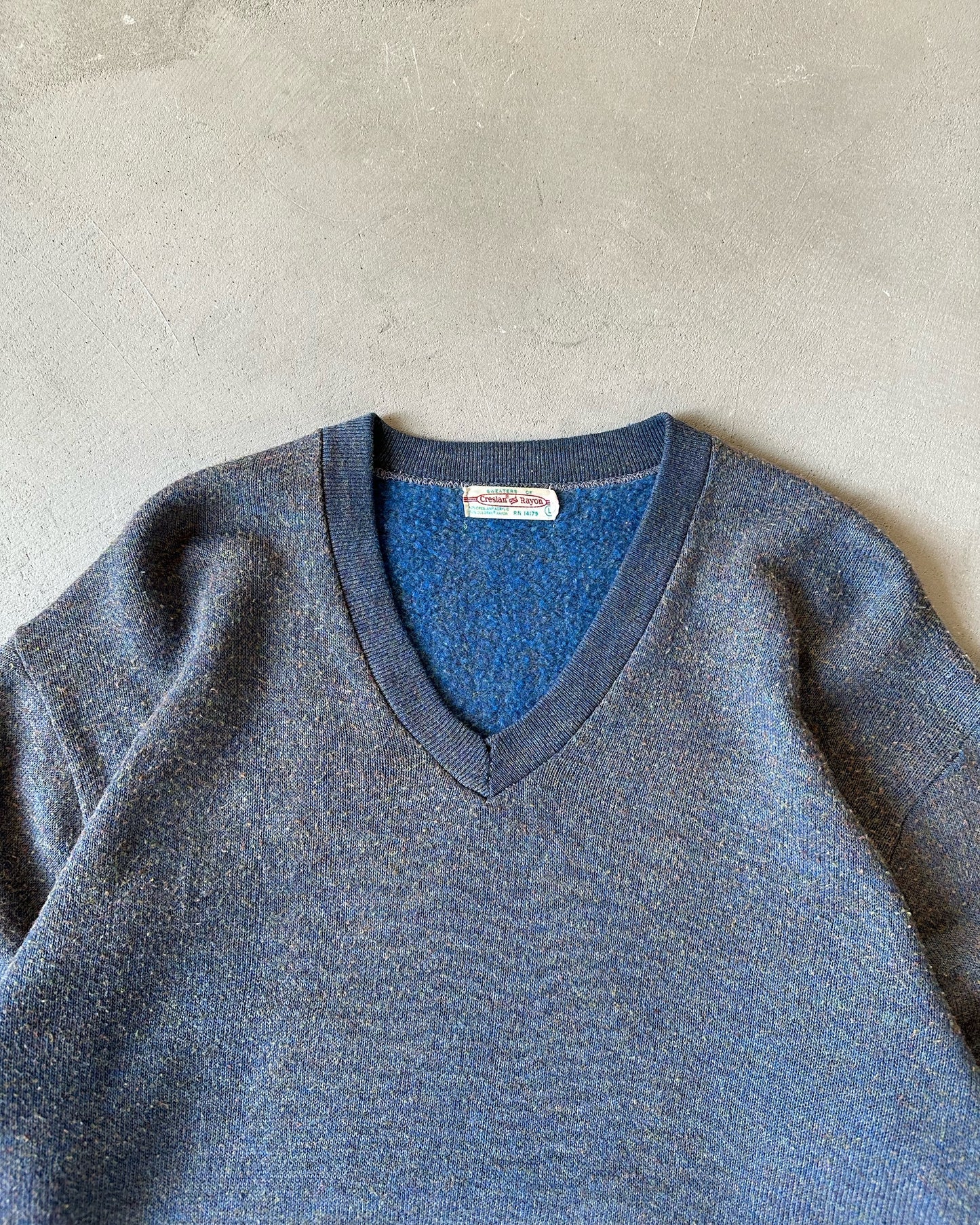 1980s - Blue Creslan V Crewneck - M/L