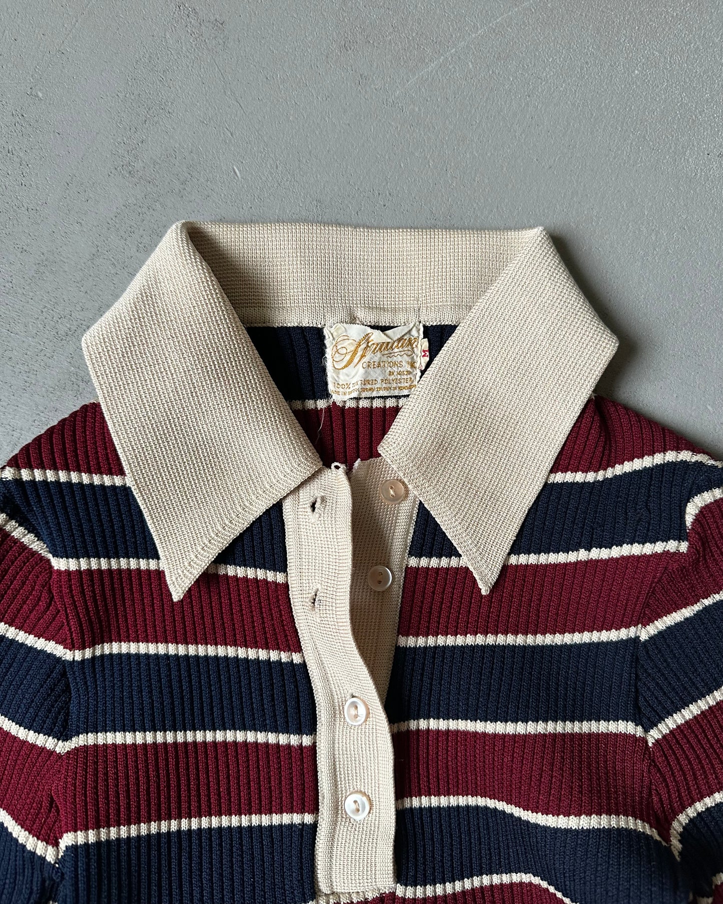 1970s - Navy/Burgundy Women's Knit Polo - (W)XS/S