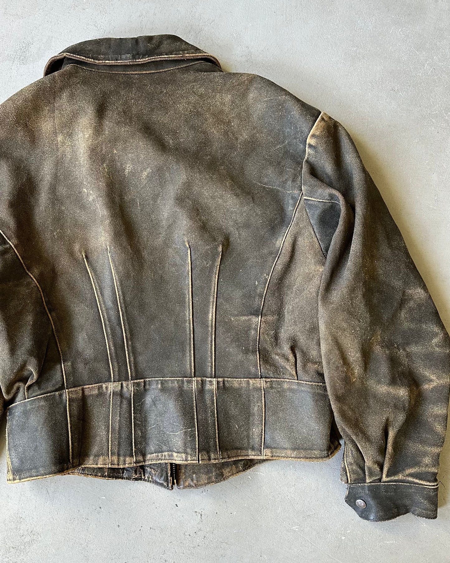 1980 - Distressed Brown Biker Leather Jacket - L/XL