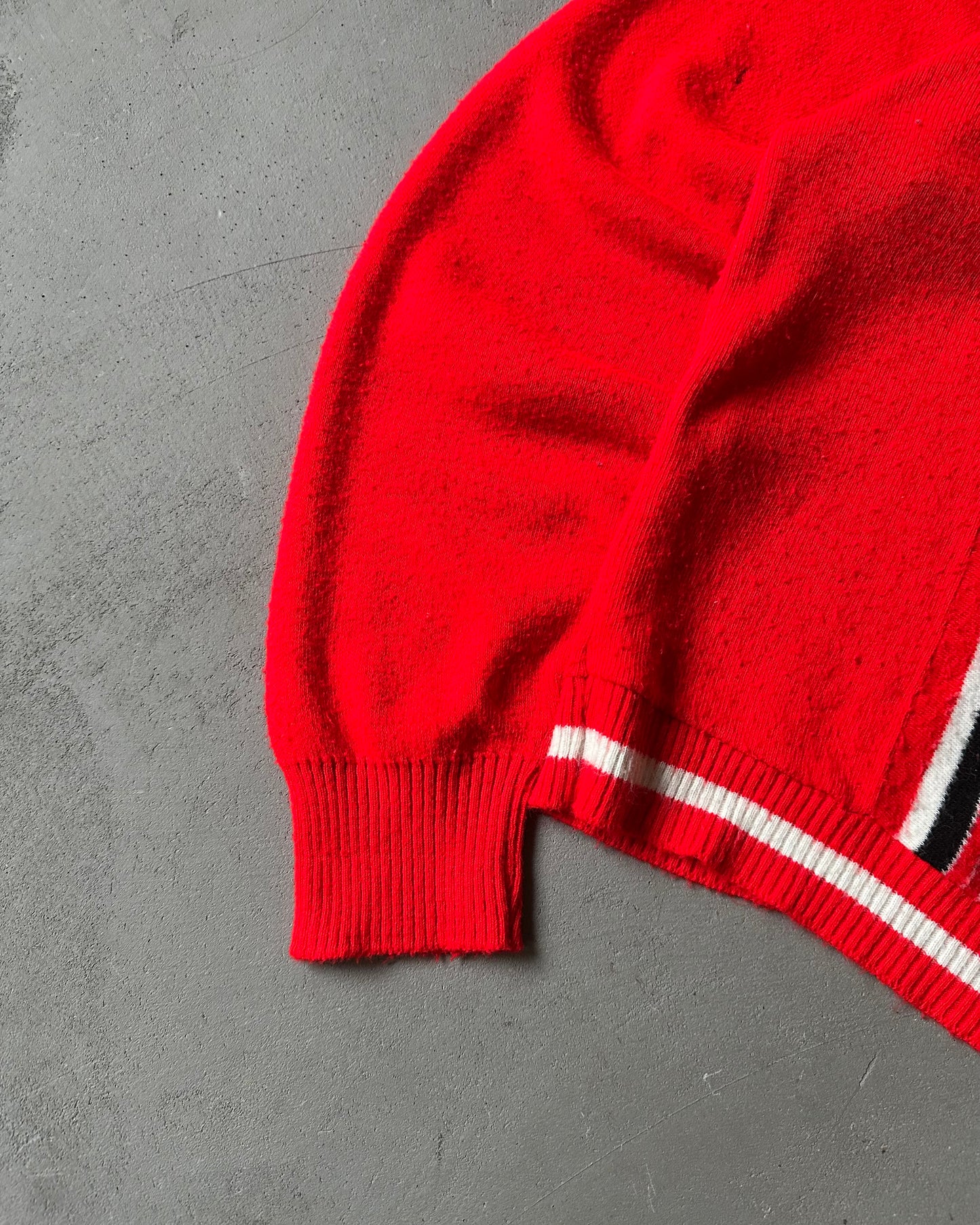 1960s - Red Striped Orlon Longsleeve Polo - L