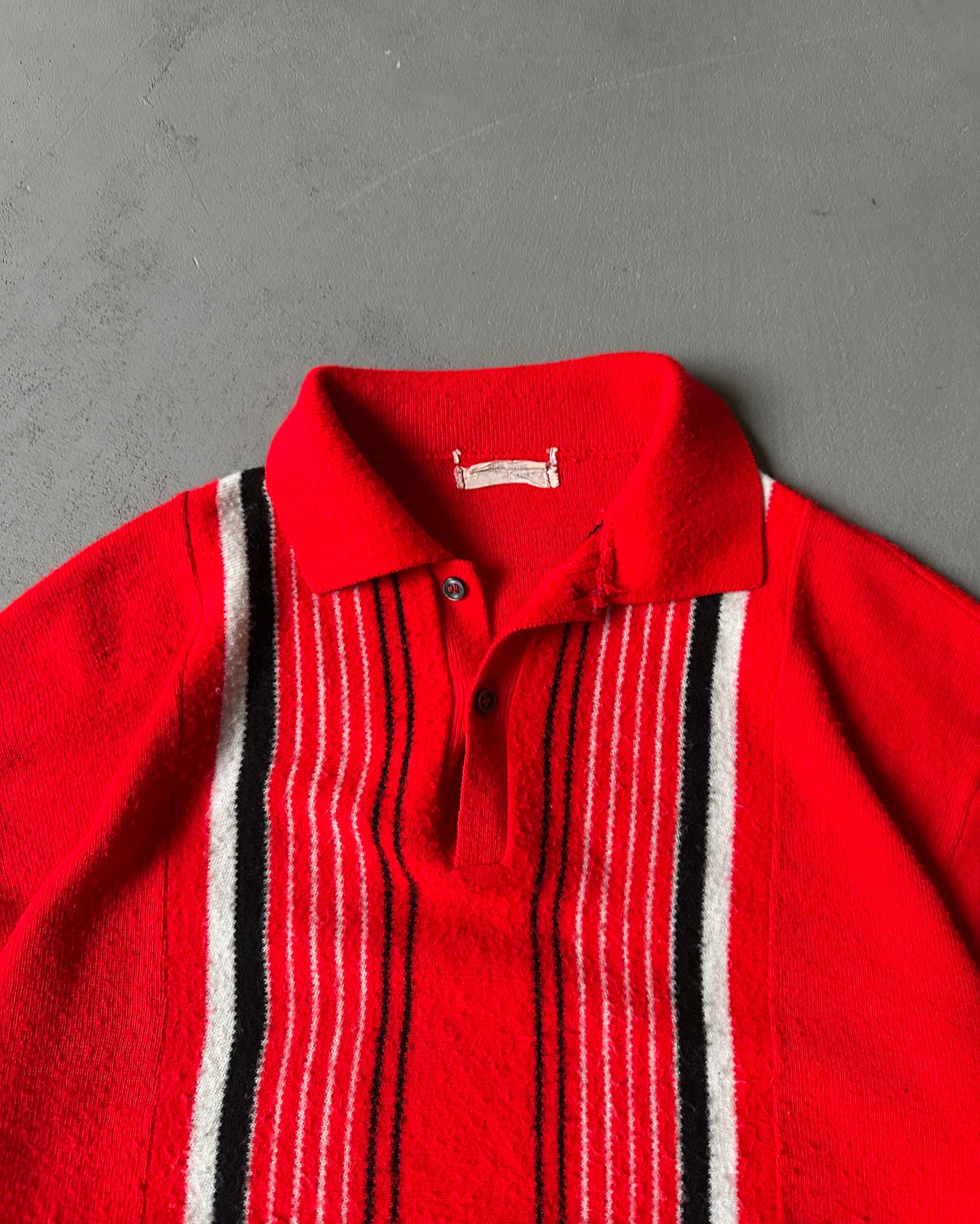 1960s - Red Striped Orlon Longsleeve Polo - L