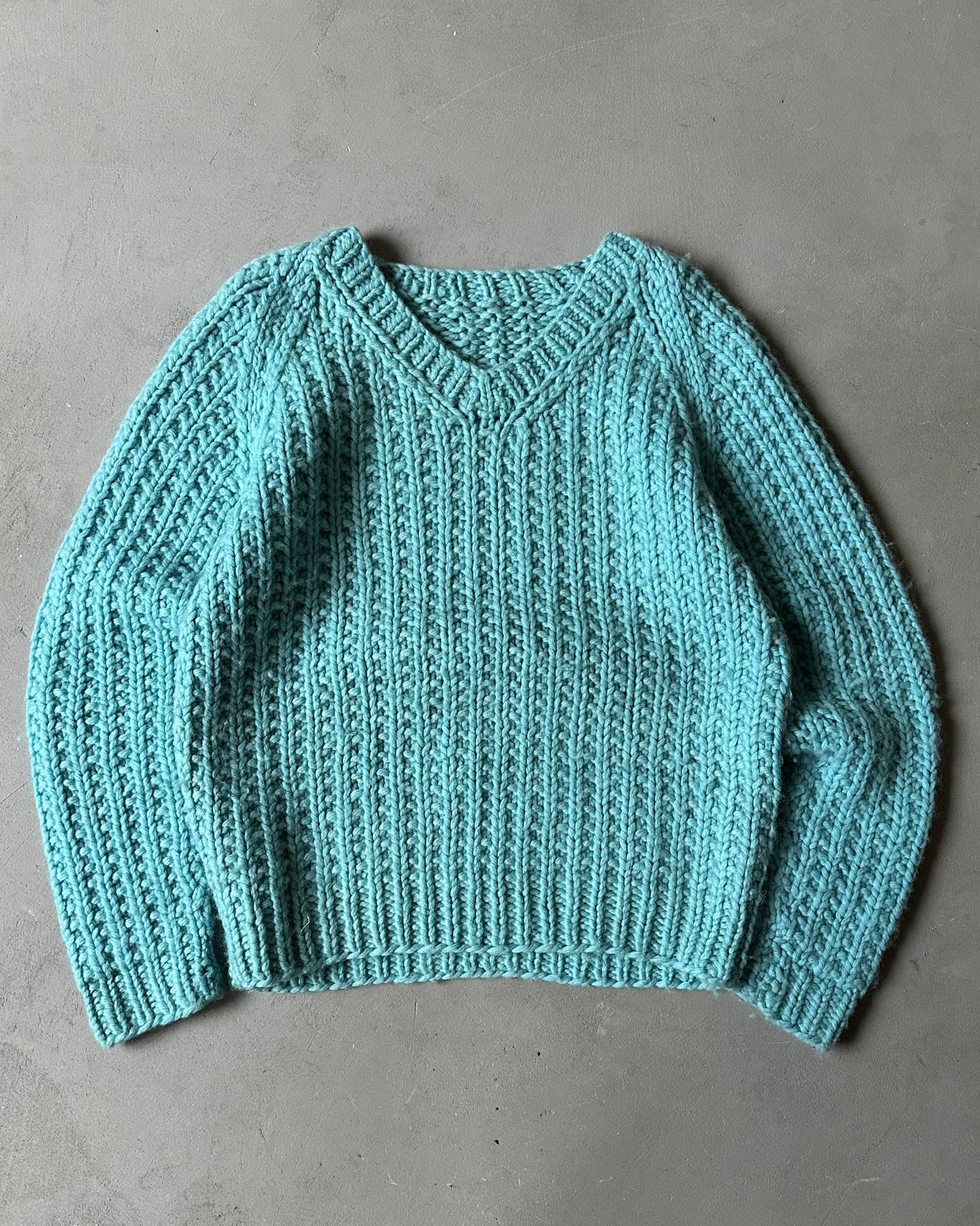 1980s - Aqua Handknit Sweater - M