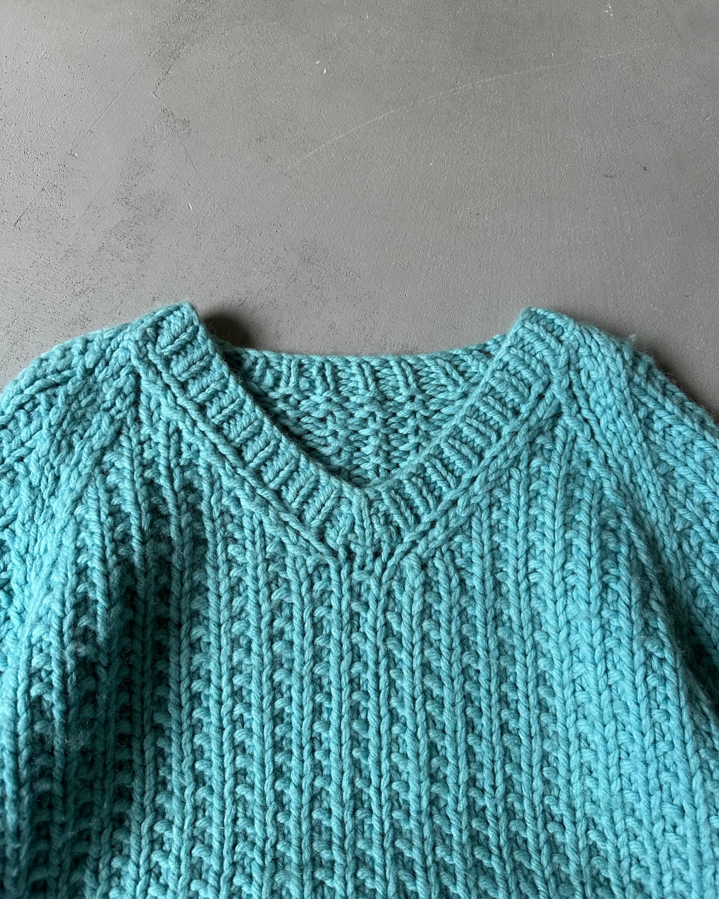 1980s - Aqua Handknit Sweater - M