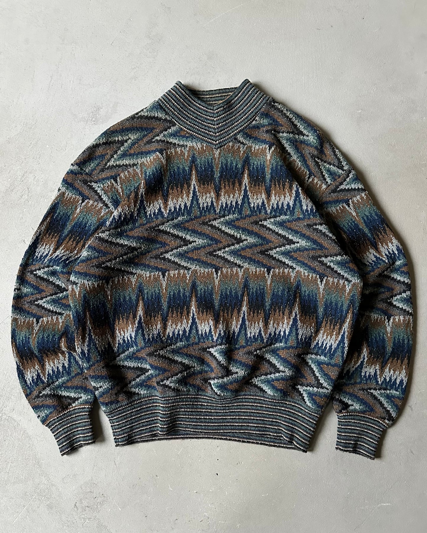 1960s - Blue/Brown Neiman Marcus Sweater - L