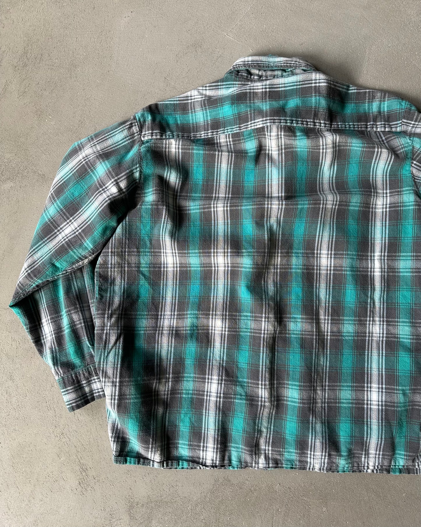 1970s - Teal/Grey Lord & Taylor Plaid Flannel - L