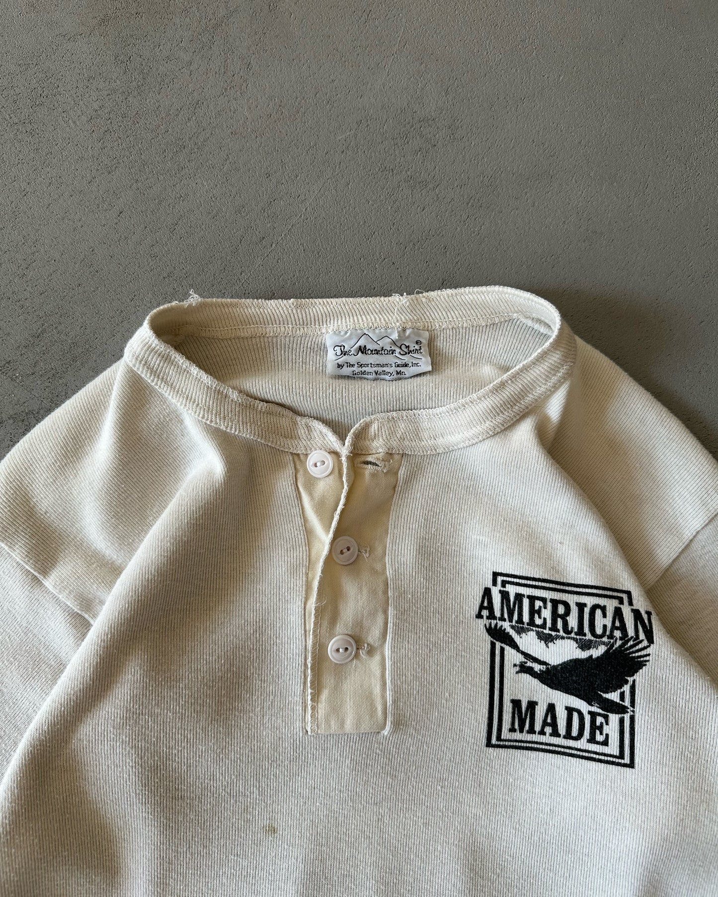 1980s - Cream American Made Henley Longsleeve - XS