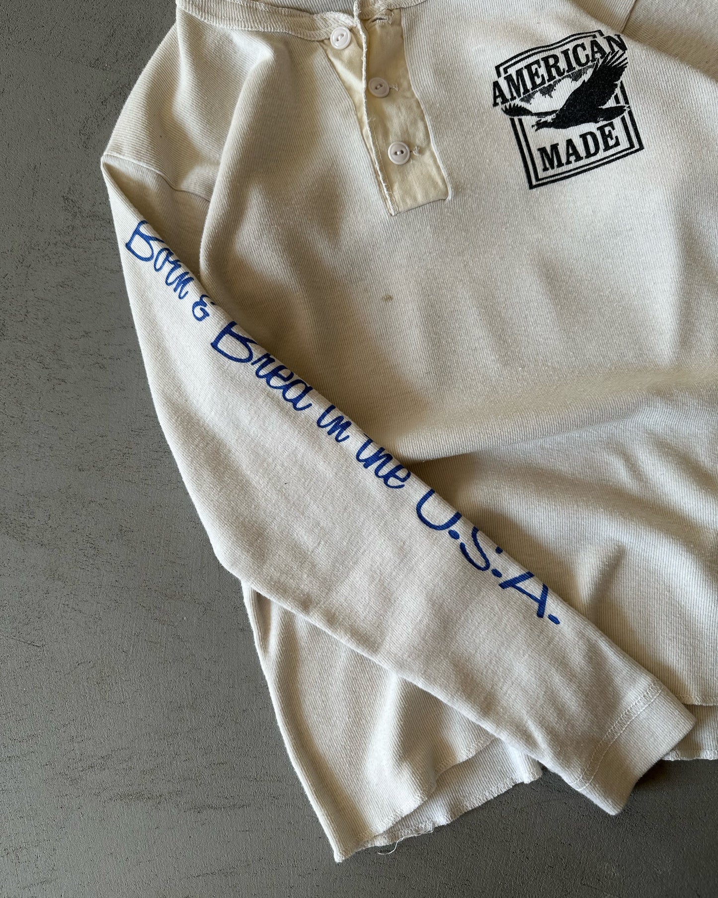 1980s - Cream American Made Henley Longsleeve - XS