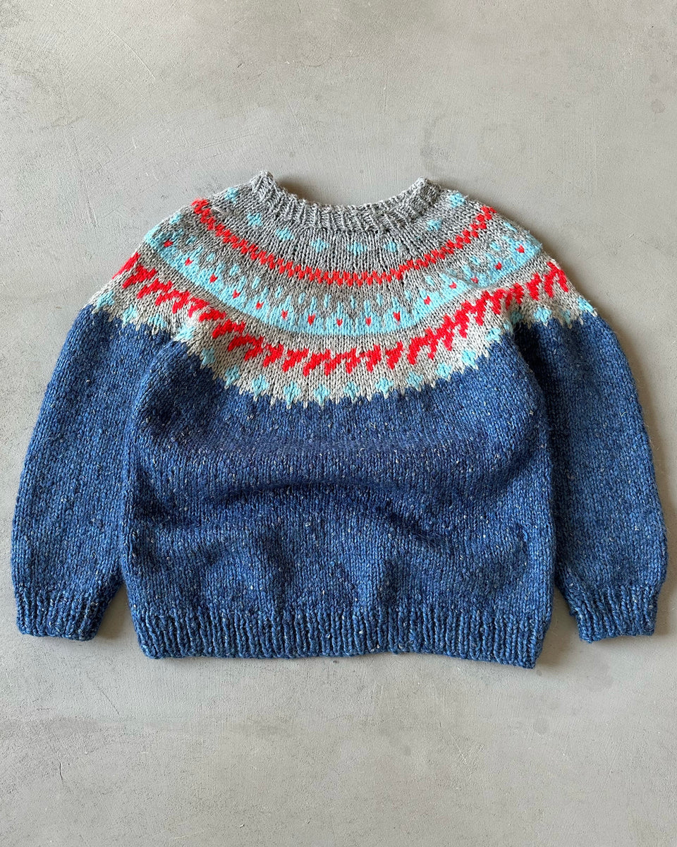 1980s - Blue/Red Nordic Wool Sweater - XS/S