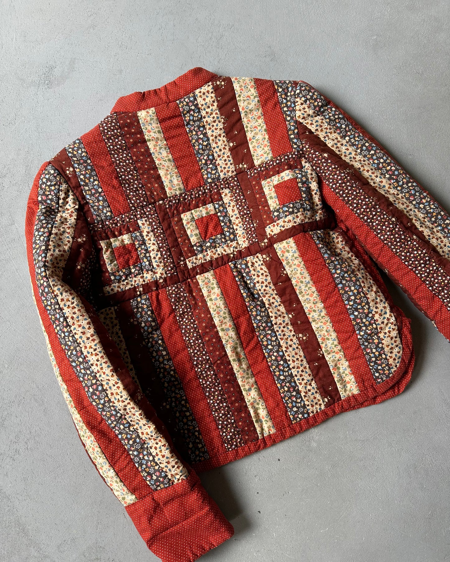 1980s - Burnt Orange/Cream Quilted Women's Jacket - (W)XS