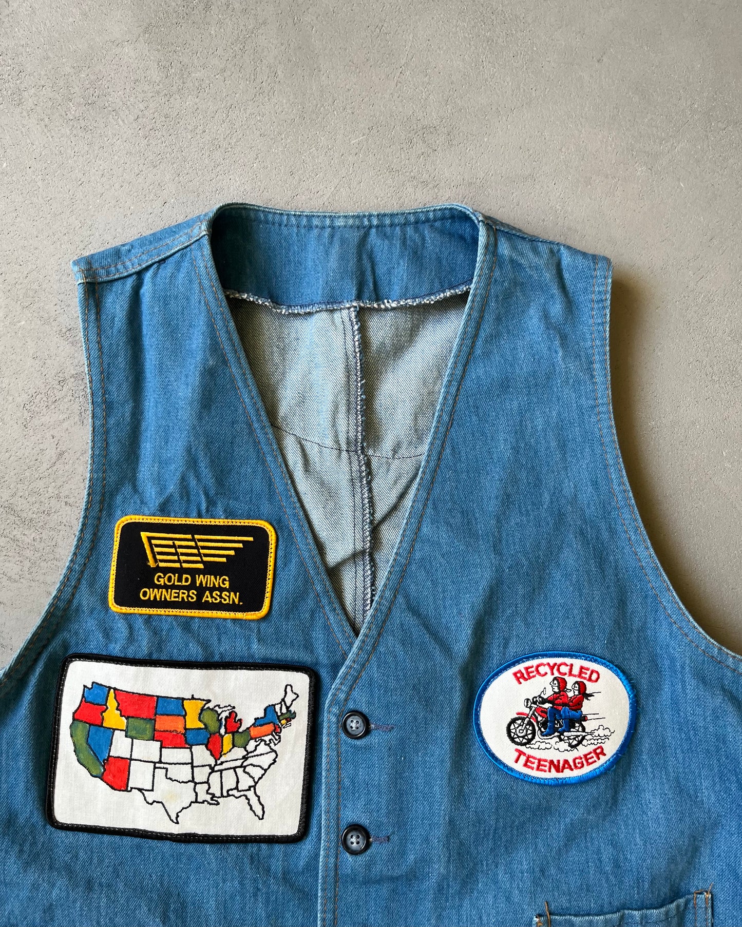 Années 70 - Gilet en Jean Bleu Gold Wing - M