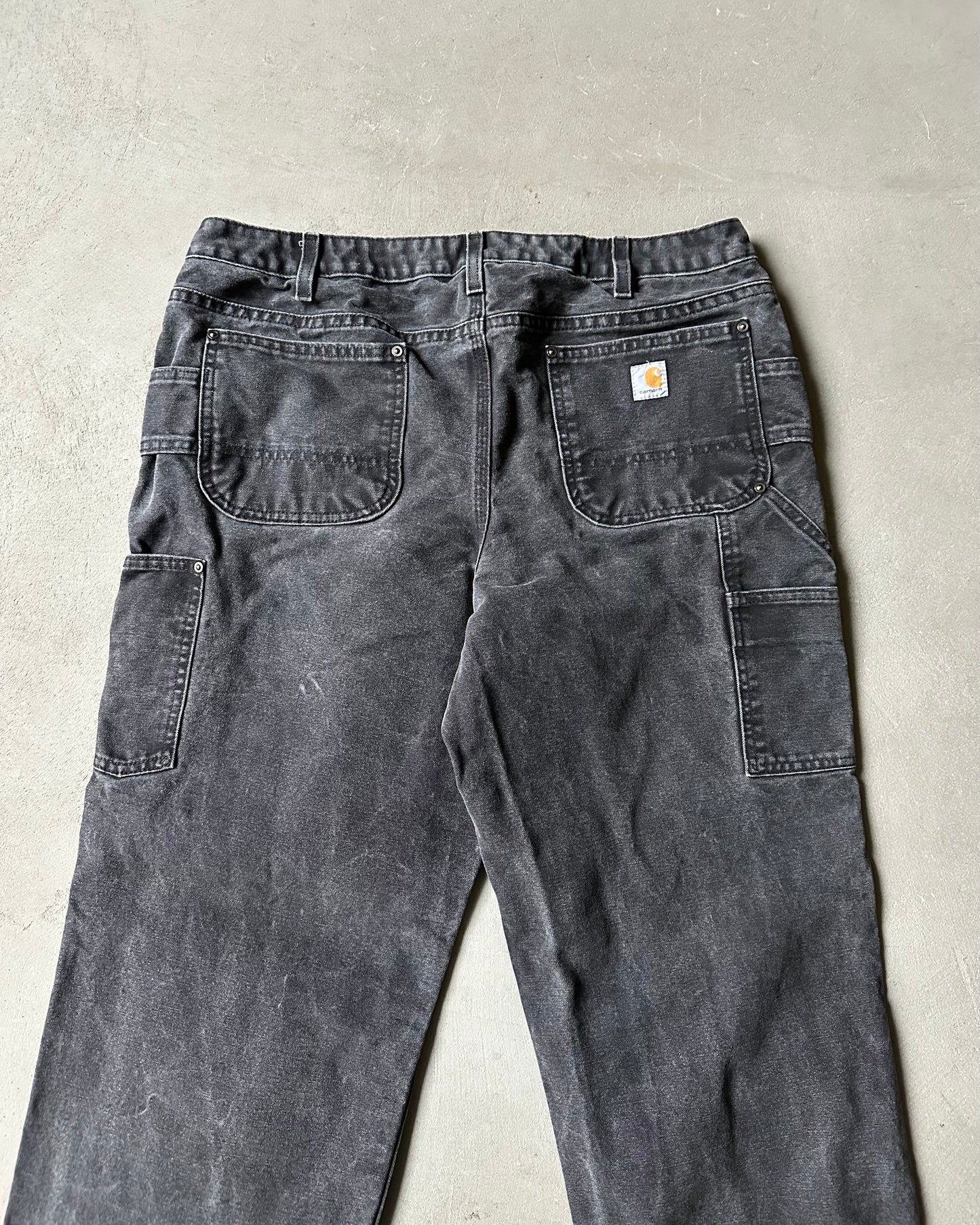 2000s - Faded Black Carhartt Double Knee Work Pants - 36x31