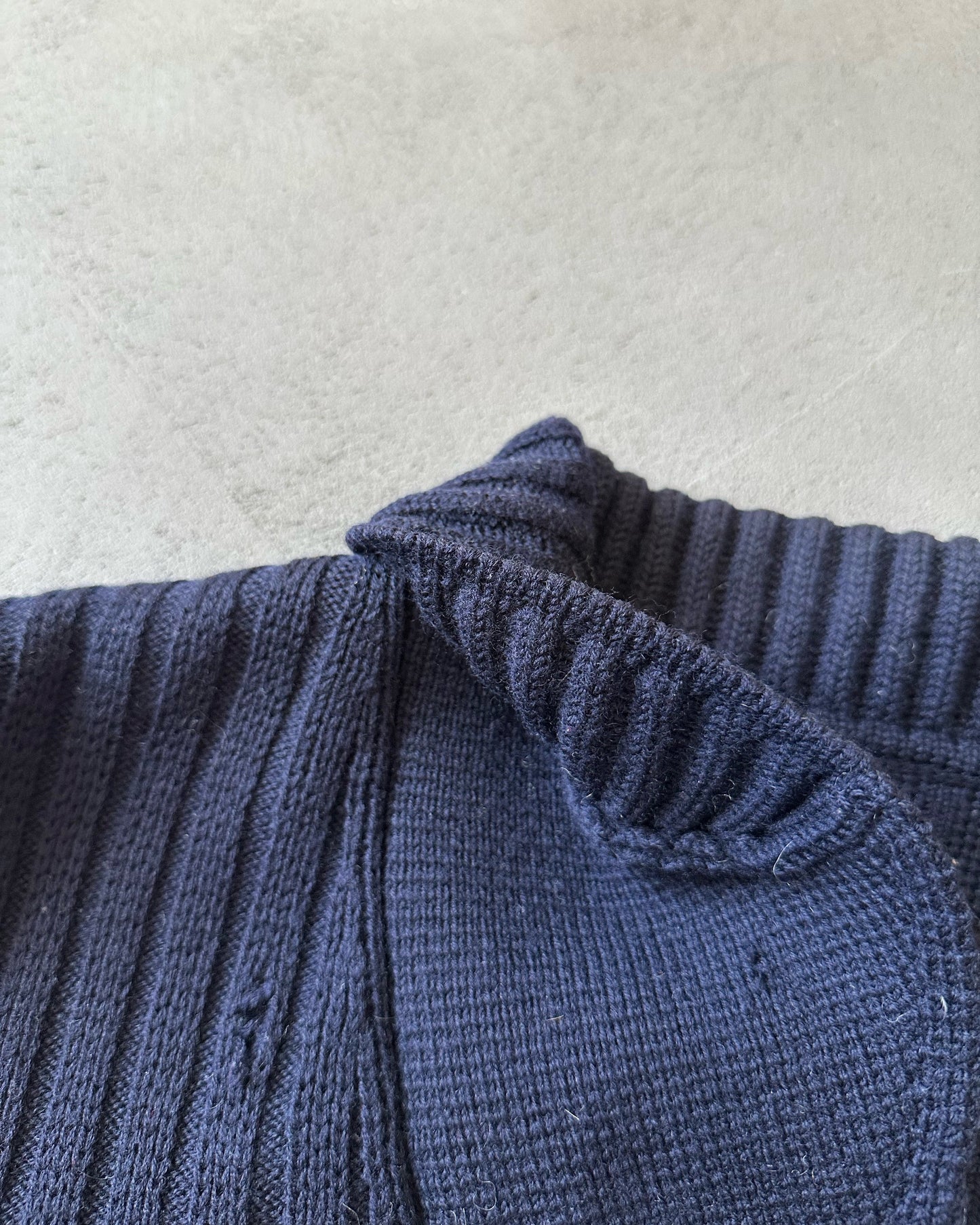 1980s - Navy Wool Ribbed Cardigan - L
