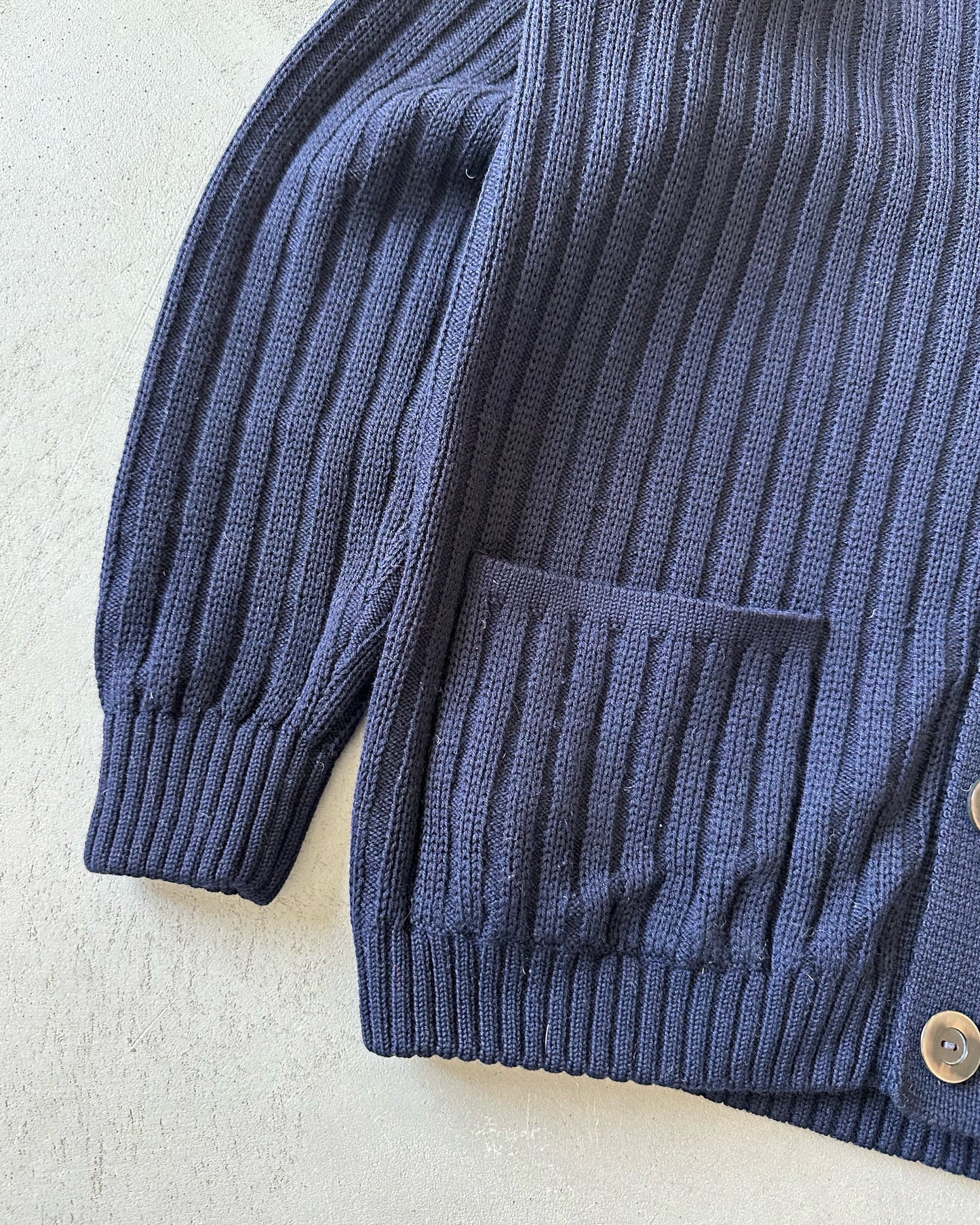 1980s - Navy Wool Ribbed Cardigan - L
