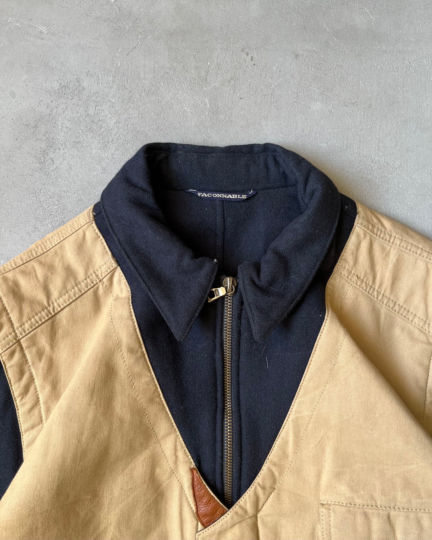 1980s - Navy/Beige Façonnable Wool Jacket - XL
