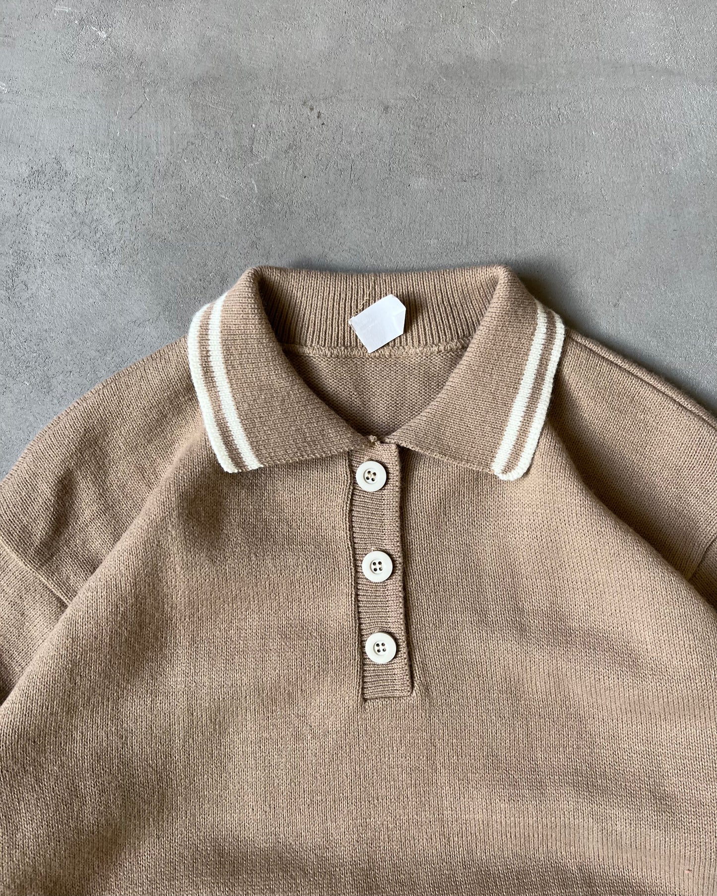 Années 70 - Polo manches longues en maille beige/crème - M